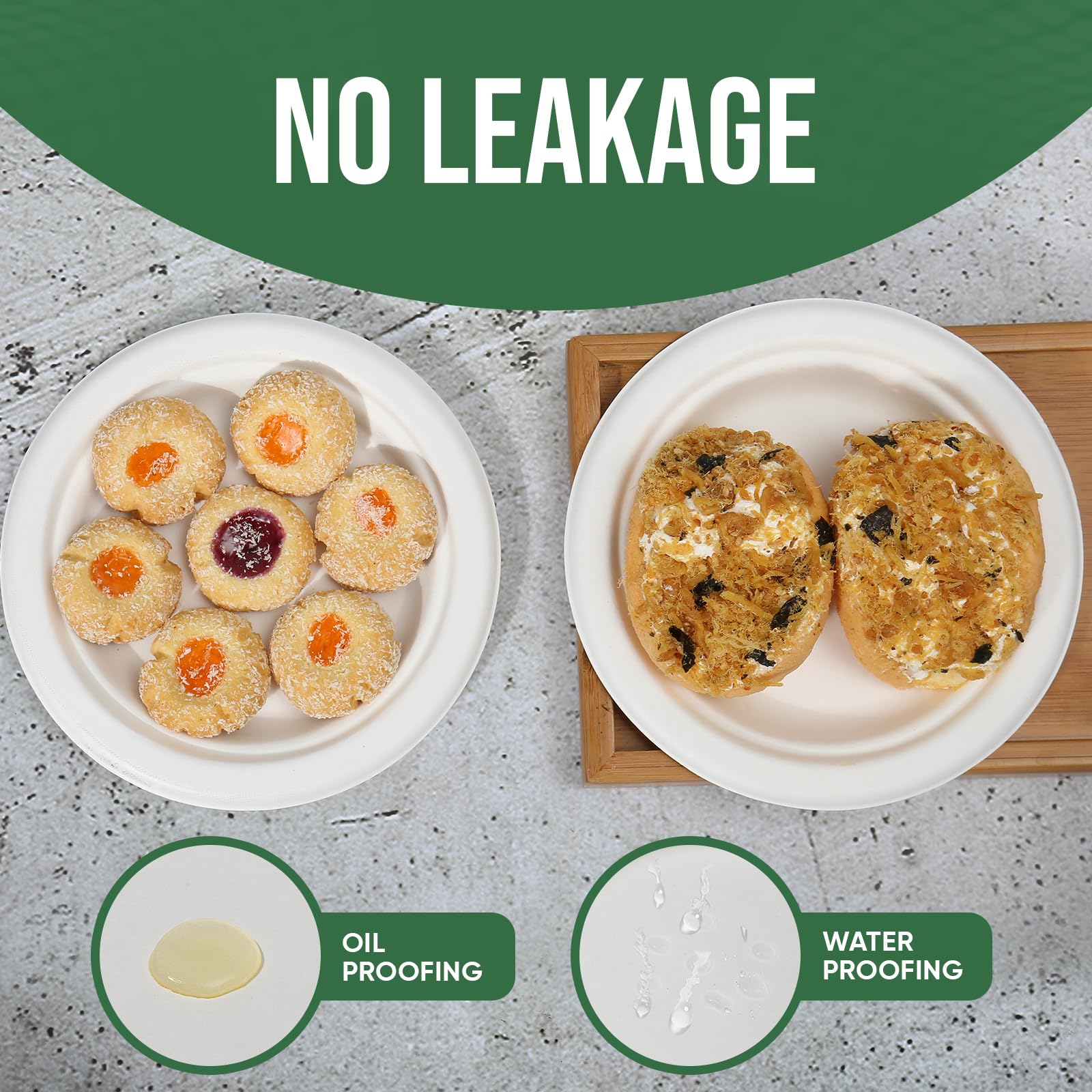 Disposable Large White Paper Plates 9 Inch - 100 Counts Heavy Duty Natural Bagasse Plates, Compostable & Oil-Proof, Microwave Safe for Family Christmas Dinner, Kids Pizza Nights & Fried Chicken Meals