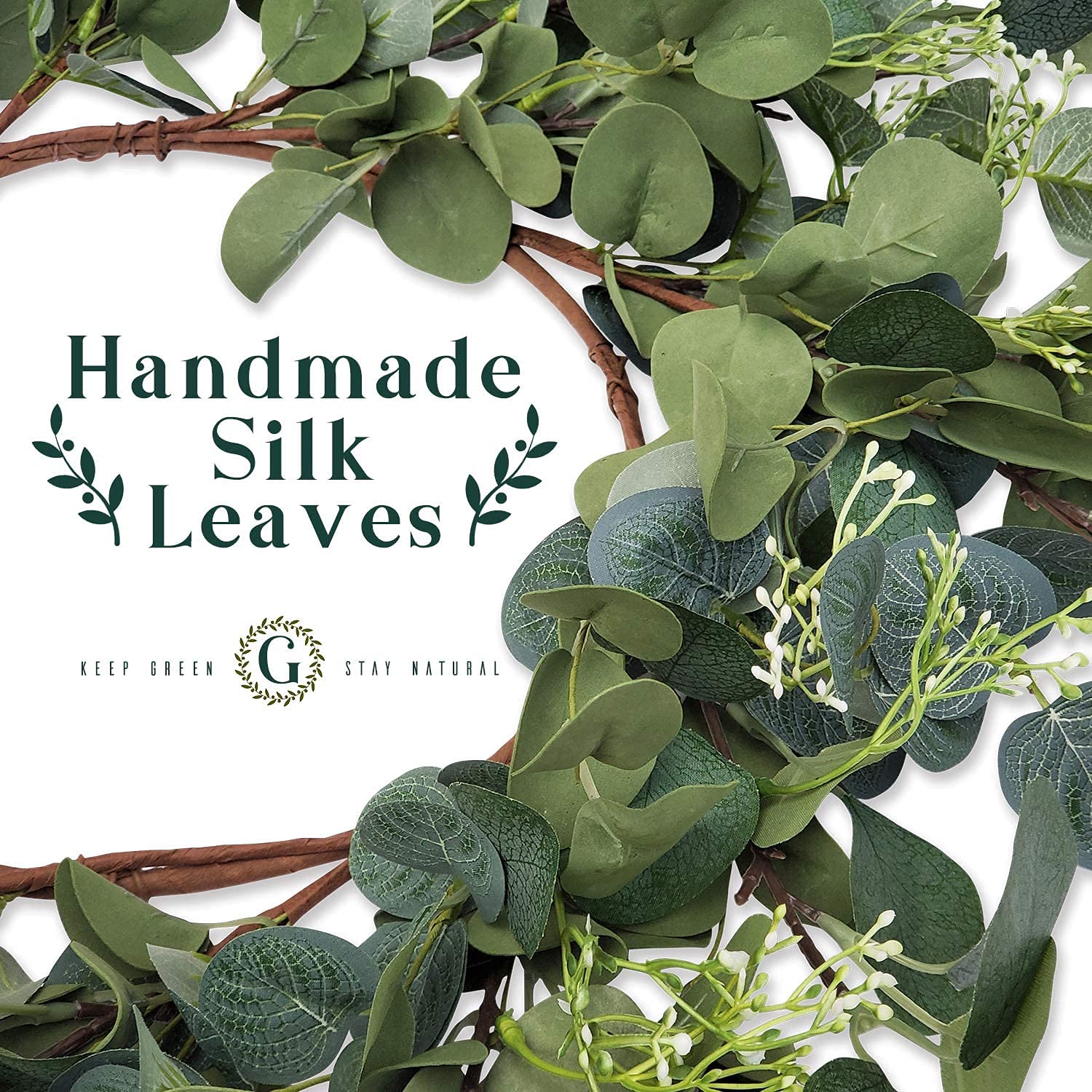 HomeKaren Eucalyptus Wreaths for Front Door 22" 55cm, Handmade Green Leaves Wreath for Summer, Spring and All Seasons, Greenery Floral Wreath for Wall and Outside