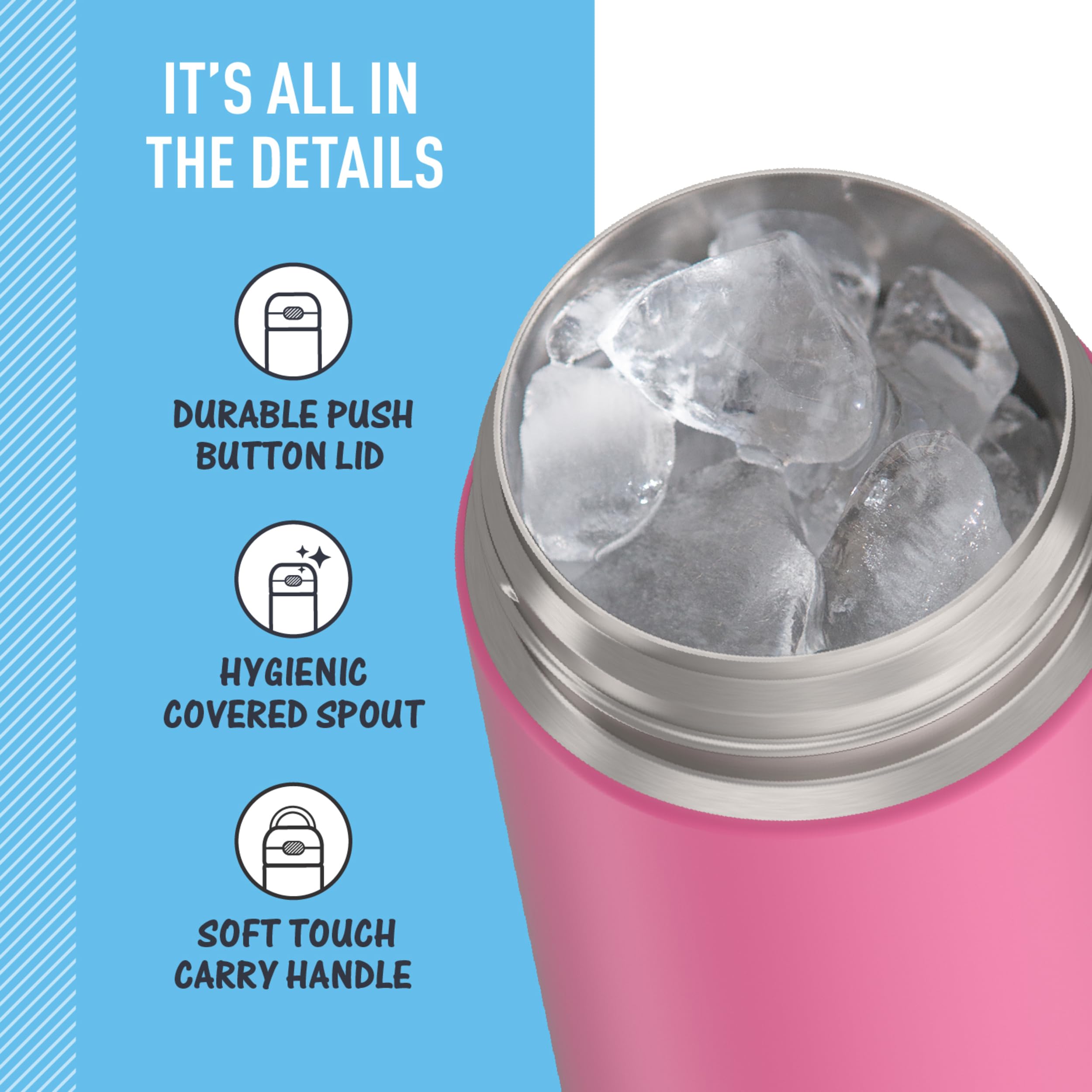 THERMOS FUNTAINER 16 Ounce Stainless Steel Vacuum Insulated Bottle with Spout and Locking Lid, Neon Pink