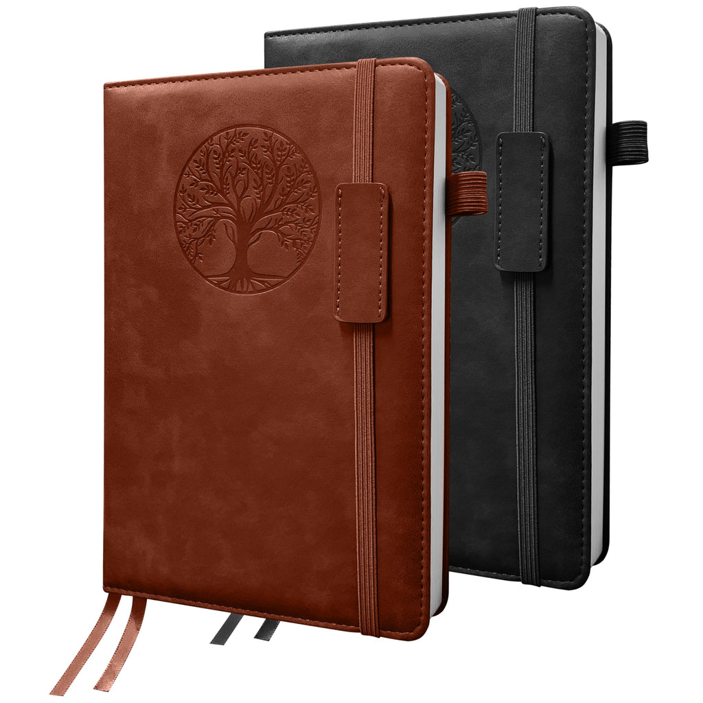 Notebook Journal 2 Pack, A5 Leather Notebooks for Work, School, 100GSM College Ruled Journals Lined Pages, VALIDASS 256 Pages Meeting Hardcover Notebook for Women,Men(Black_Brown)