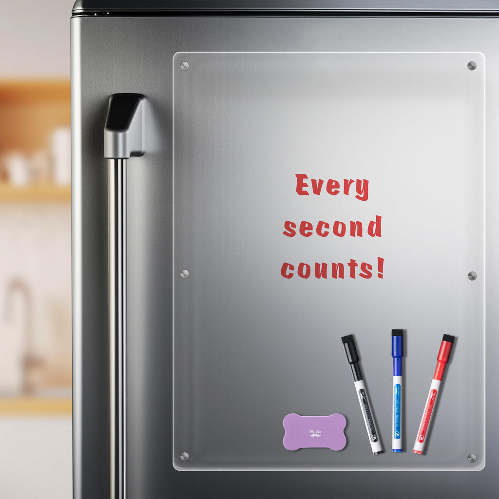 Mr. Pen Magnetic Dry Erase Board - 15"x11", 3 Dry Eraser Markers, Clear Acrylic Board for Fridge