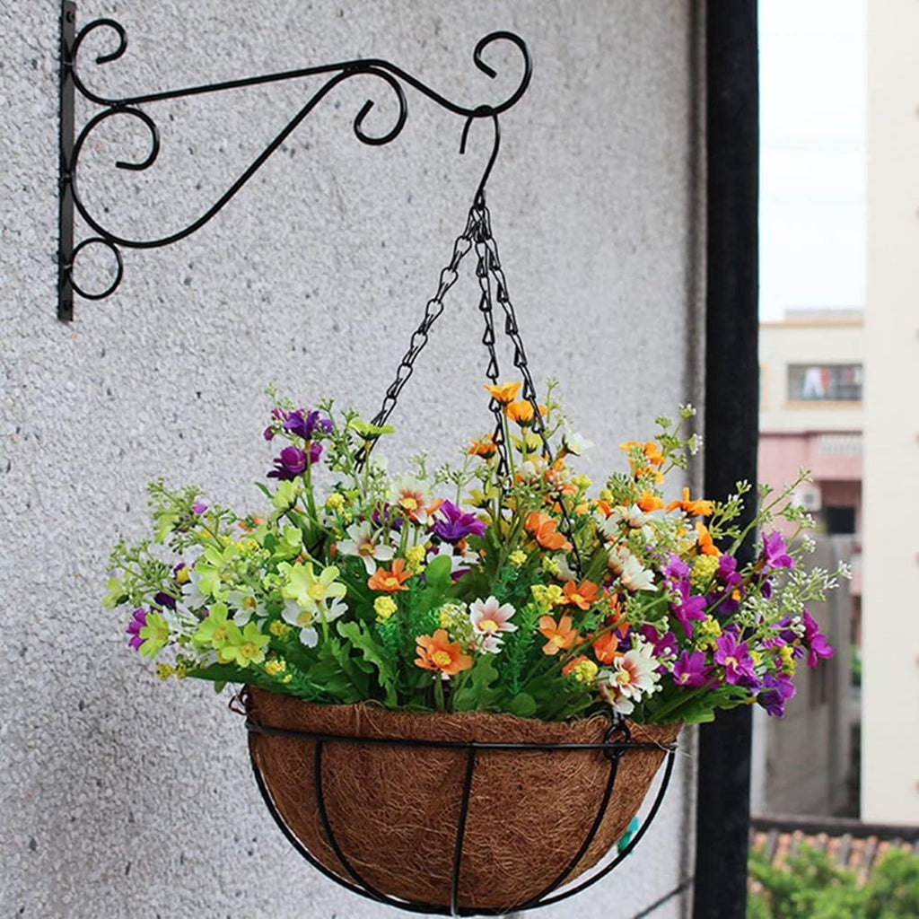 4 Pack Plant Hanging Hooks for Wall, Black Metal Iron Brackets, Decorative Indoor & Outdoor Garden Tree Fence Rack, Flower Pot Hangers for Potted Plants, Bird Feeder, Lantern, Wind Chime, Solar Lights