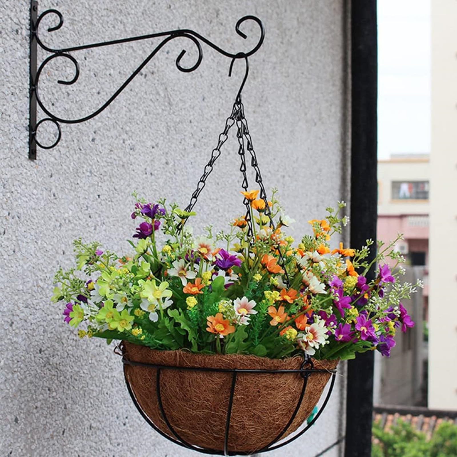 4 Pack Plant Hanging Hooks for Wall, Black Metal Iron Brackets, Decorative Indoor & Outdoor Garden Tree Fence Rack, Flower Pot Hangers for Potted Plants, Bird Feeder, Lantern, Wind Chime, Solar Lights