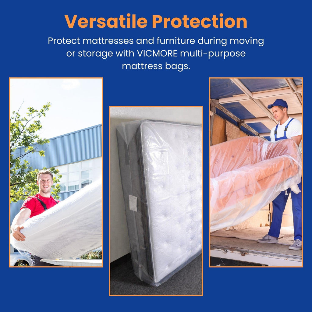 VICMORE 2 Pack King Size Mattress Bags for Moving and Storage — 78" x 100" Plastic Mattress Covers, Waterproof Protector for King and Cal King Beds, Mattress Disposal Bags