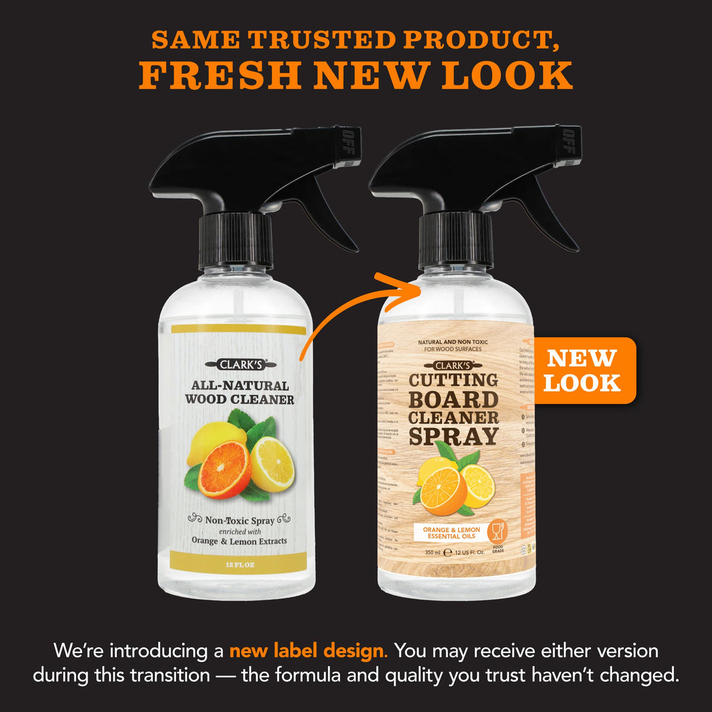 CLARK’S Natural Cutting Board Spray Cleaner with Microfiber Cloth for Wood Countertop – Pure Ingredients Filtered Water, Distilled Vinegar, Castile Soap, Lemon & Orange Citrus Oil Extracts, 12oz