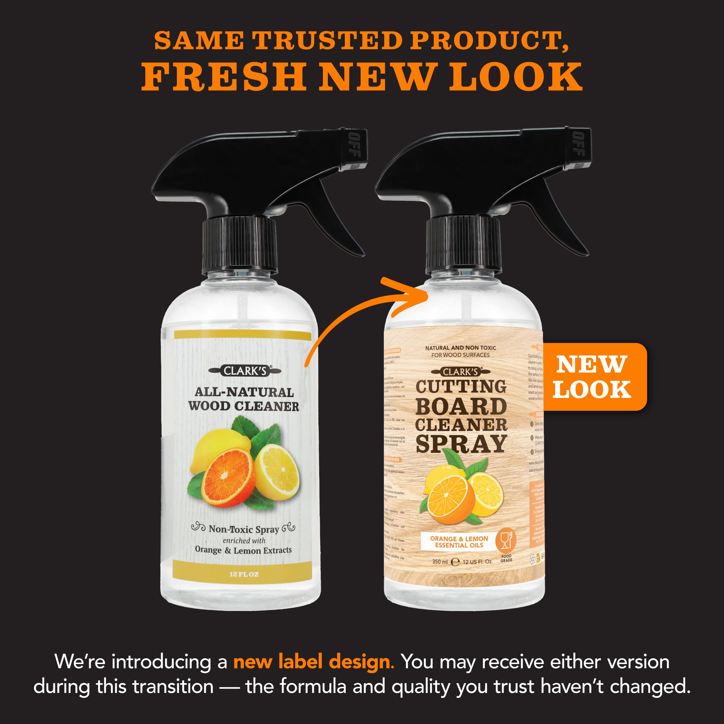 CLARK’S Natural Cutting Board Spray Cleaner with Microfiber Cloth for Wood Countertop – Pure Ingredients Filtered Water, Distilled Vinegar, Castile Soap, Lemon & Orange Citrus Oil Extracts, 12oz