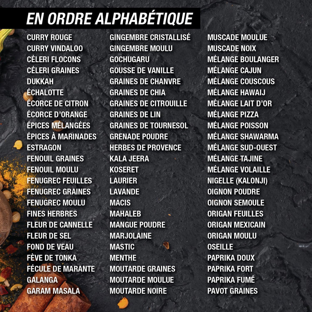 Etiquette epices Francais ; 210 autocollants épices en français ; Etiquette autocollante epice ; résistantes à l'eau et à l'huile 38 mm ; avec autocollants supplémentaires vierges Imprimées au québec