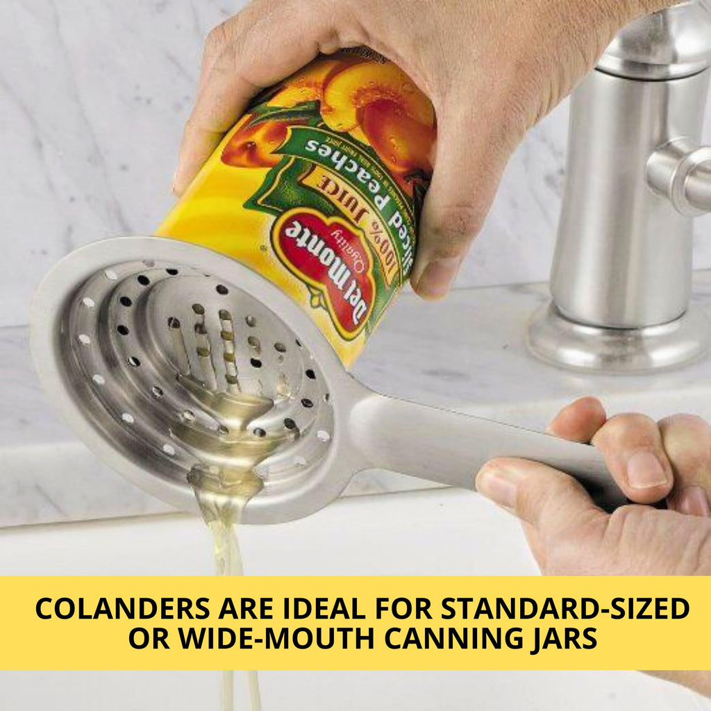 Pack of 2 Universal Can Colanders – Multipurpose Food Grade Stainless Colander with Handle for Large and Small Cans Vegetable Fruit Tuna Fish Can Strainer Small Colander Stainless Steel Colander Set
