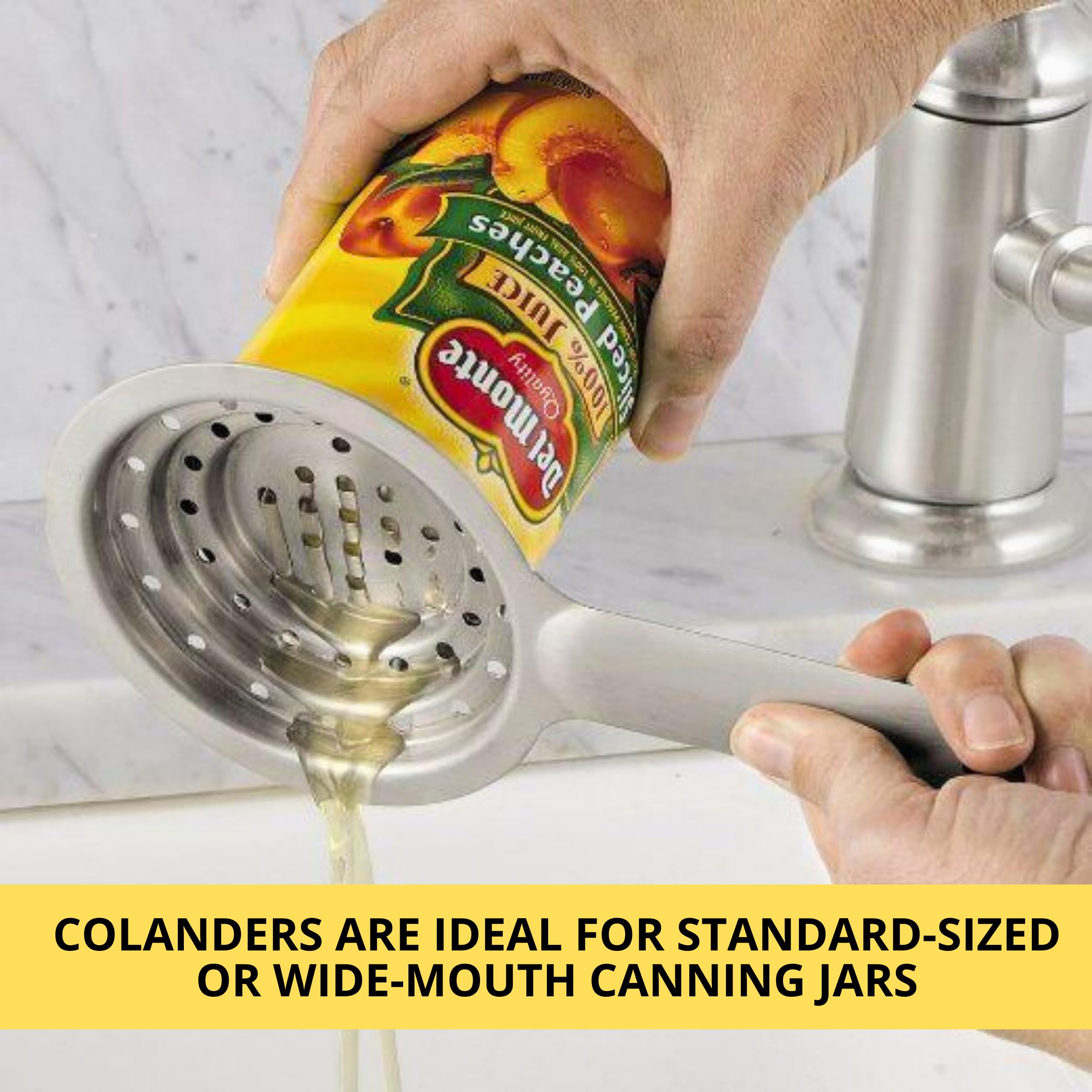 Pack of 2 Universal Can Colanders – Multipurpose Food Grade Stainless Colander with Handle for Large and Small Cans Vegetable Fruit Tuna Fish Can Strainer Small Colander Stainless Steel Colander Set