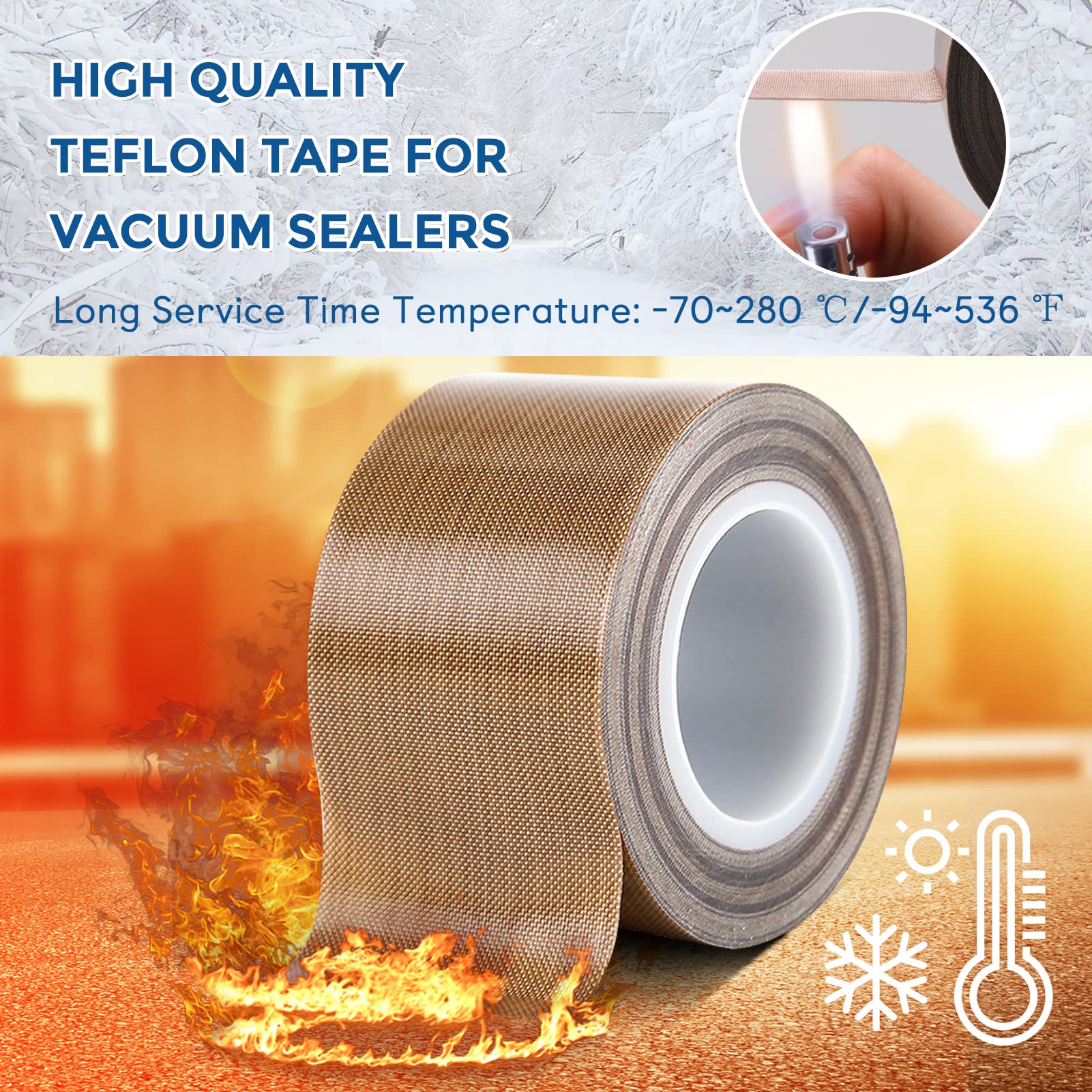 Teflon Fabric Tape, 2 Inch 30 Feet PTFE Tape for Vacuum Sealer Machine, Hand Impulse Sealers Insulation PTFE Coated Fiberglass Adhesive Tape Compatible with FoodSaver Seal A Meal Weston Cabella