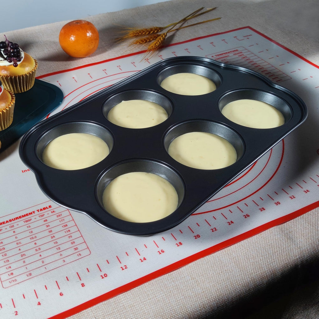 Bakexcel Non-Stick Jumbo Muffin Pans, 3.5" 6-Cup Set of 2 Baking Pans, Heavy Duty Carbon Steel Tins for Extra-large Muffins & Cupcakes