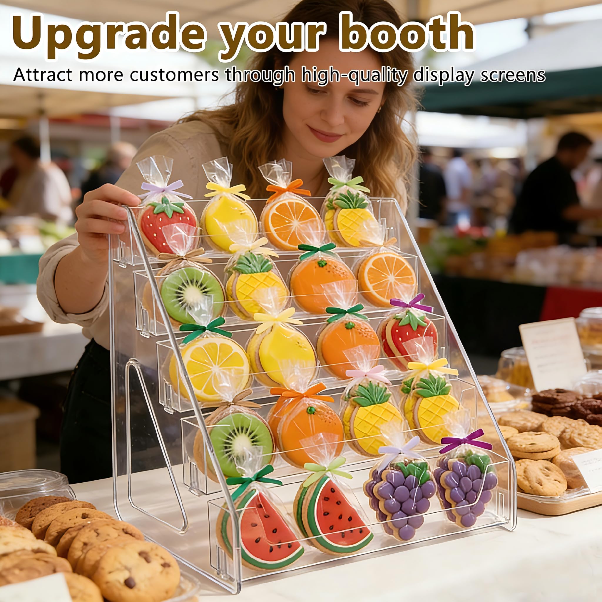 5-Tier Cookie Display Stand for Bakers & Vendors,Cookie Stand for Market Booths, Craft Fairs & Events,Clear Acrylic Tiered Cookie Display for Muffins & Pastries