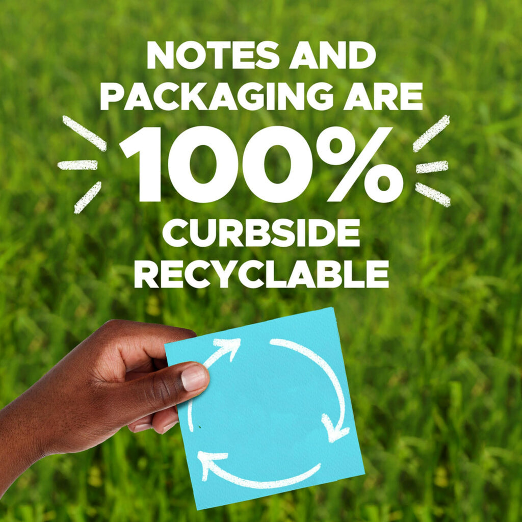 Post-it 100% Recycled Paper Super Sticky Notes, 2X The Sticking Power, 3x3 in, 6 Pads/Pack, 70 Sheets/Pad, Wanderlust Pastels Collection (R330R-6SSNRP)