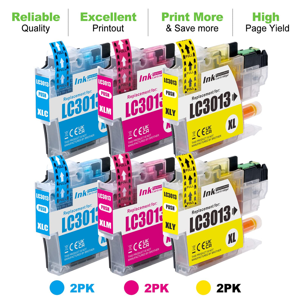 EXCERCUS LC3013 LC3011 Ink Cartridge Replacement for Brother LC3013 XL LC 3013 LC-3013 LC3011 Ink Compatible with MFC-J491DW MFC-J497DW MFC-J690DW MFC-J895DW Printer (2C 2M 2Y)