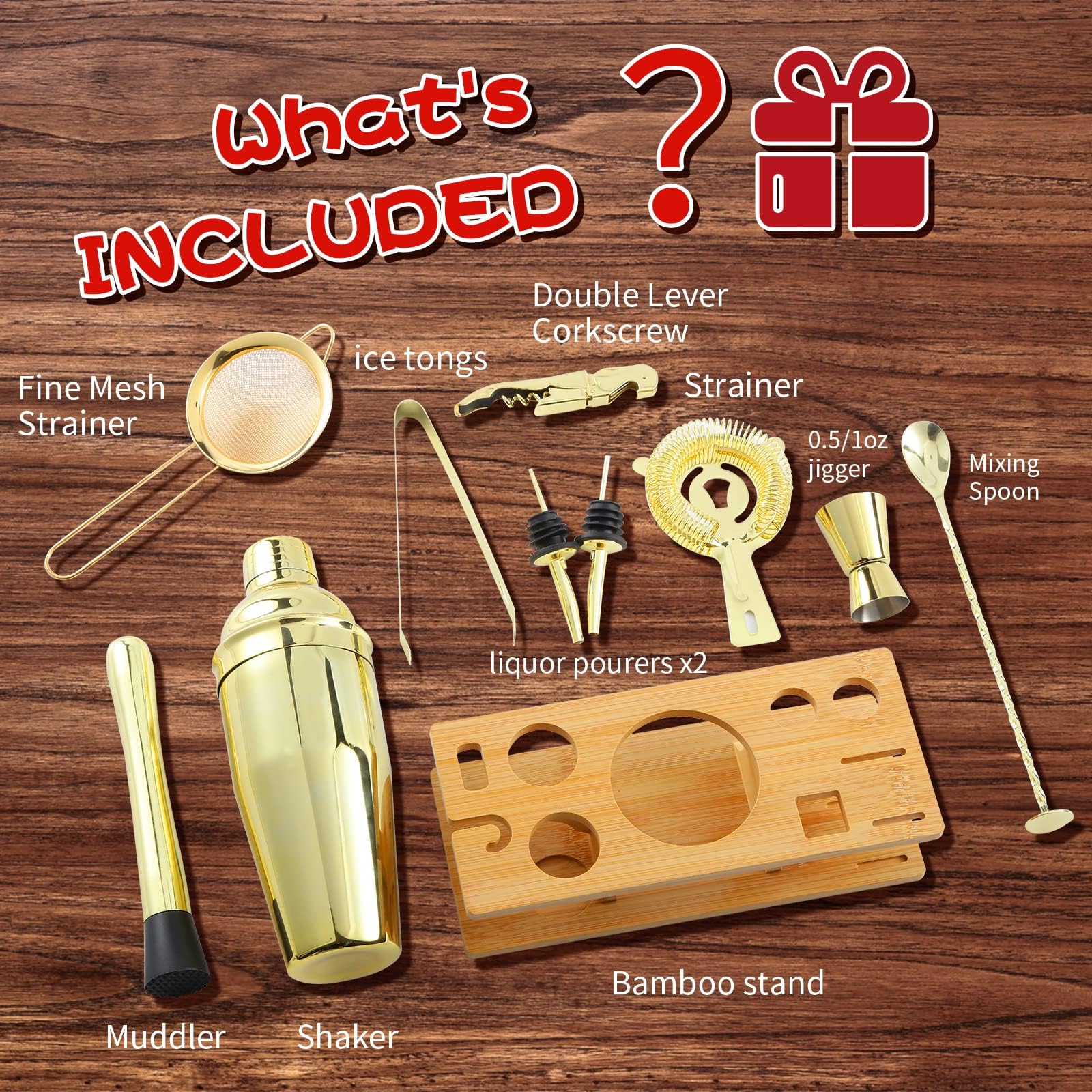 OBALY Bartender Kit 11-Piece Cocktail Shaker-Muddler for Cocktails 25oz Boston Shaker-Bar Accessories with Stylish Bamboo Stand Mix Drink Shaker kit Perfect Martini kit with Cocktail Recipes Booklet