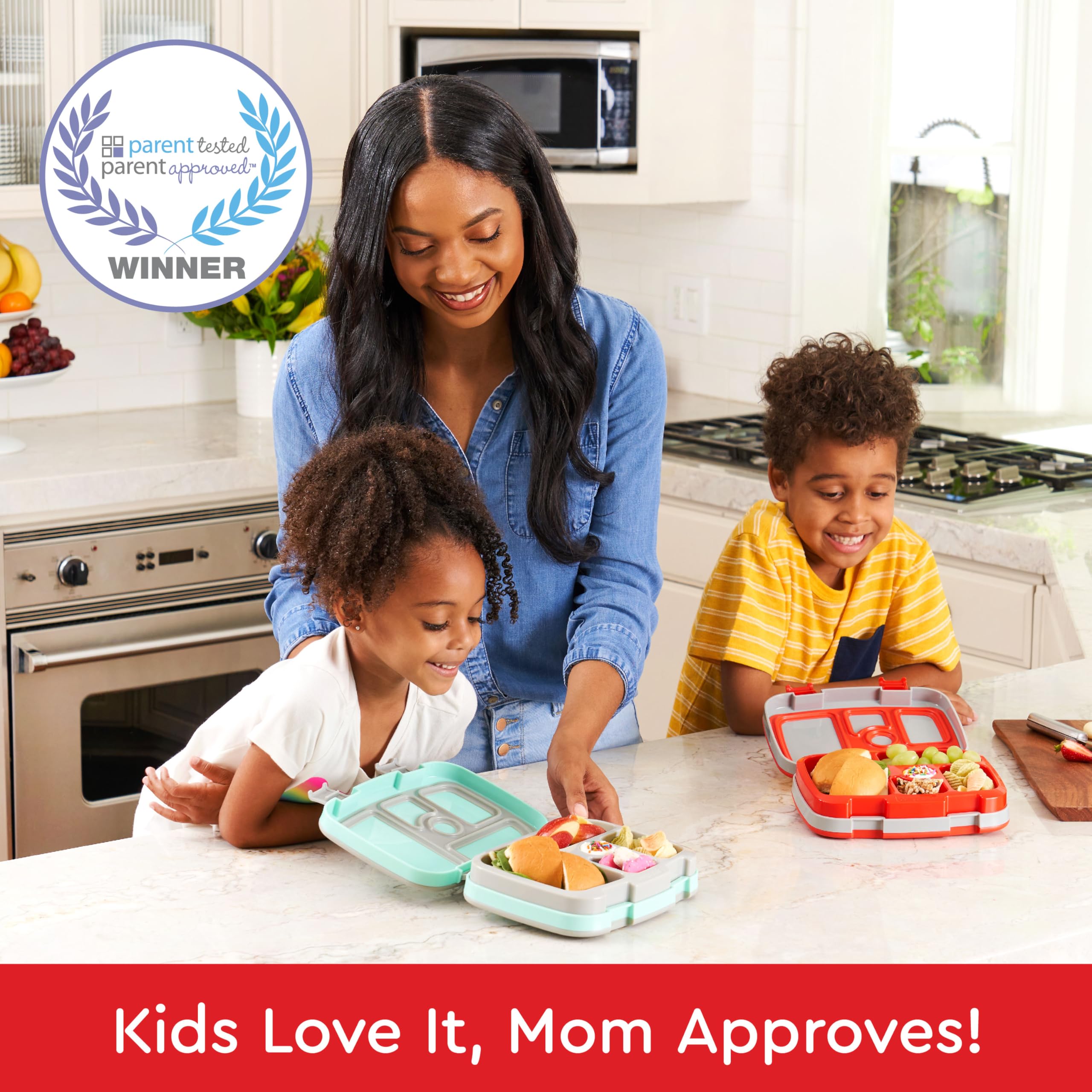 Bentgo Kids Prints Leak-Proof, 5-Compartment Bento-Style Kids Lunch Box - Ideal Portion Sizes for Ages 3 to 7 - BPA-Free, Dishwasher Safe, Food-Safe Materials - 2021 Collection (Trucks)