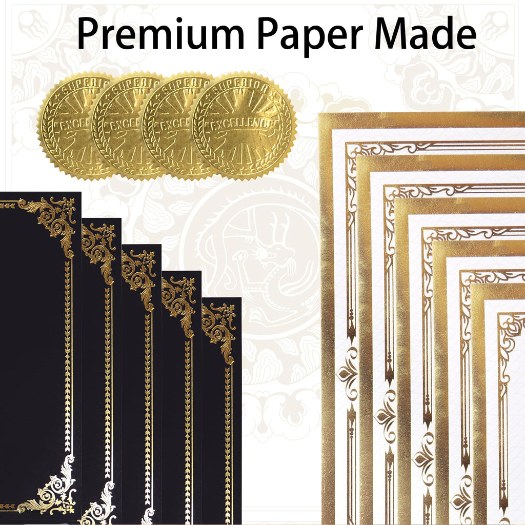 75 Pcs Certificate Paper Kit, 25 Gold foil Border Award Certificate Holders & 25 pcs 8.5x11 Inches Certificate Paper & 25 Certificate Seals Stickers for Graduation Diploma, Award Accomplishment.