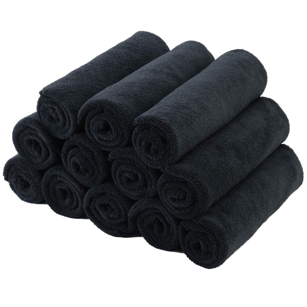 Polyte Premium Microfiber Cleaning Towel,16 x 16 in, 12 Pack (Black)