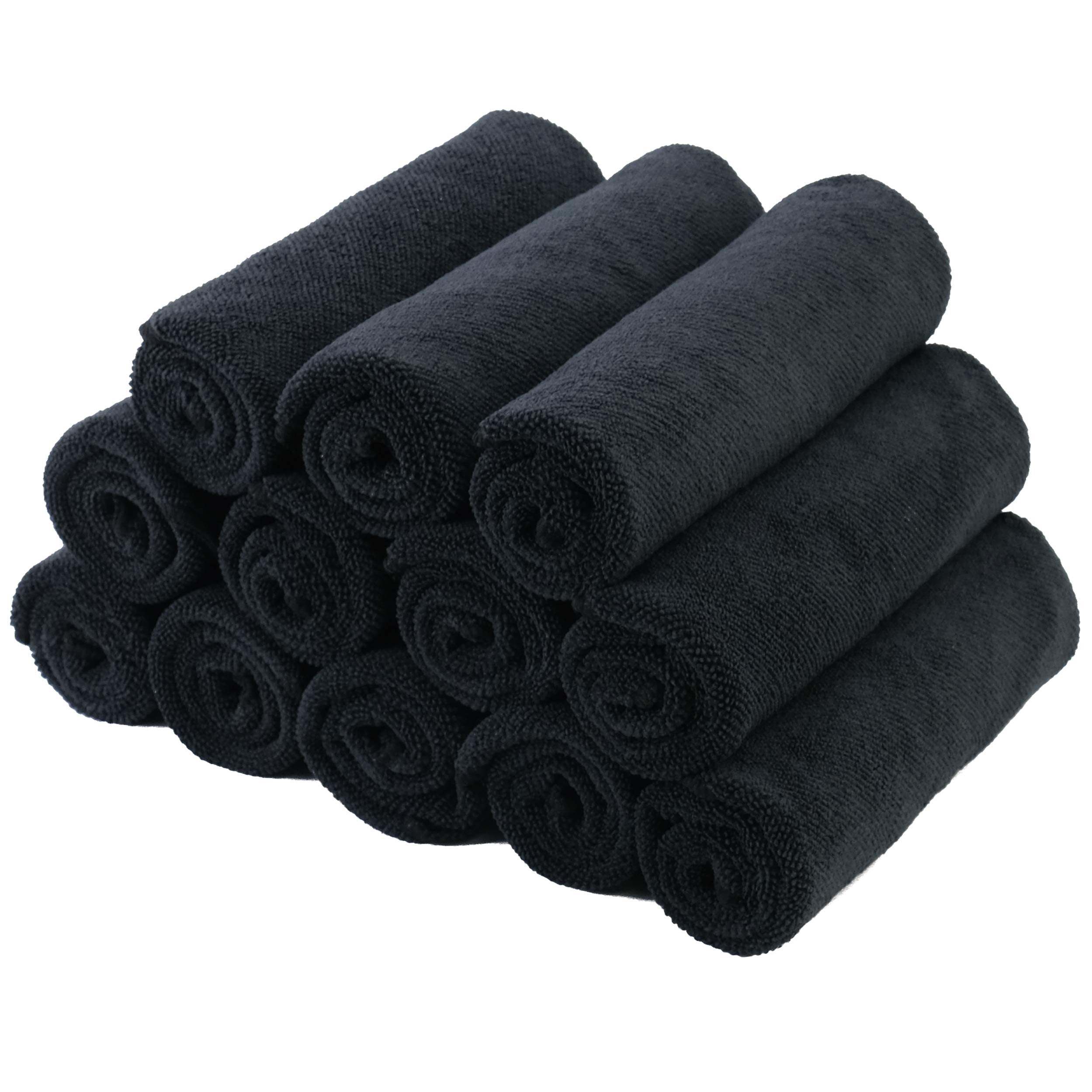Polyte Premium Microfiber Cleaning Towel,16 x 16 in, 12 Pack (Black)