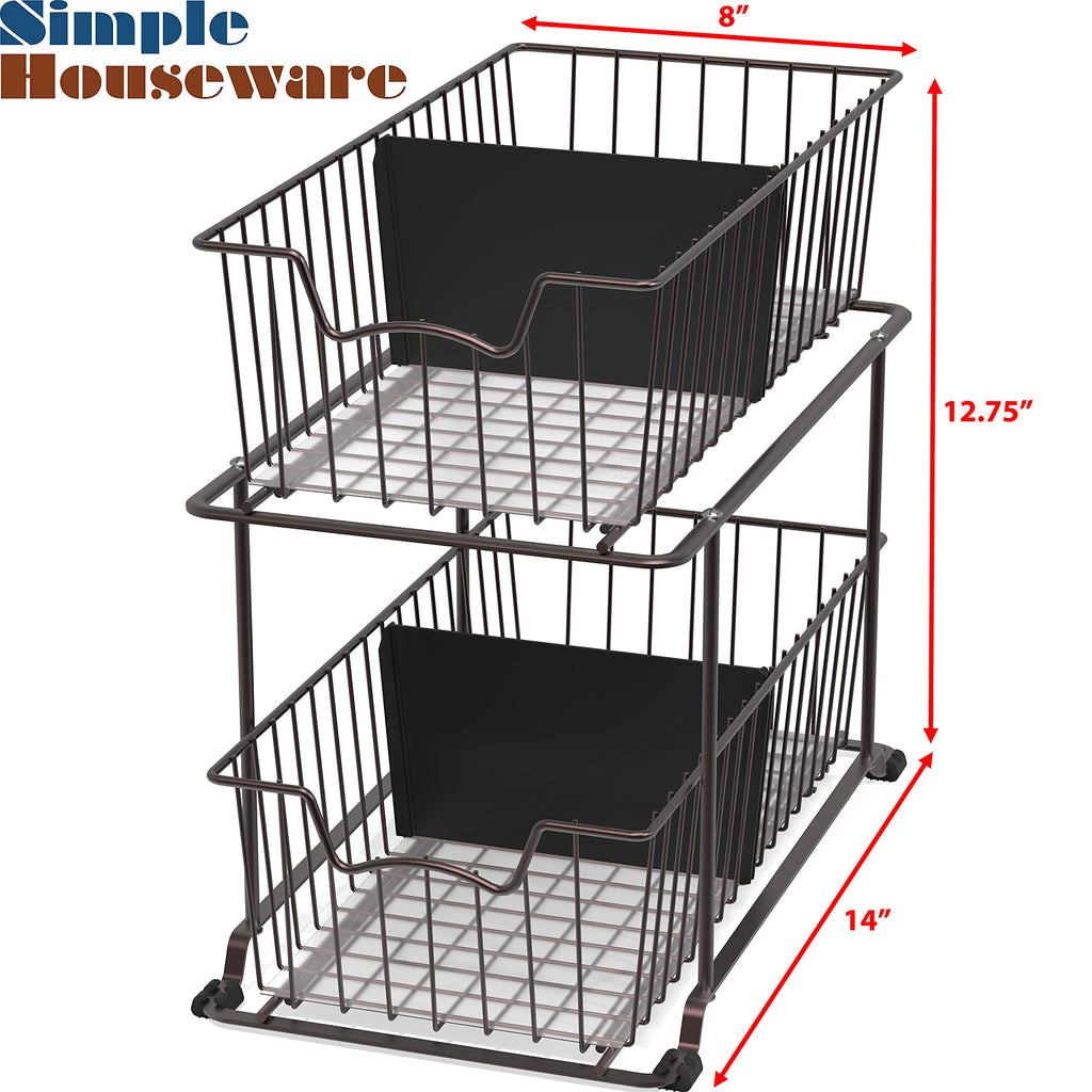 Simple Houseware 2 Tier Pull Out Cabinet Wire Basket Drawer Organizer for Under Sink, Kitchen, and Bathroom, Brown