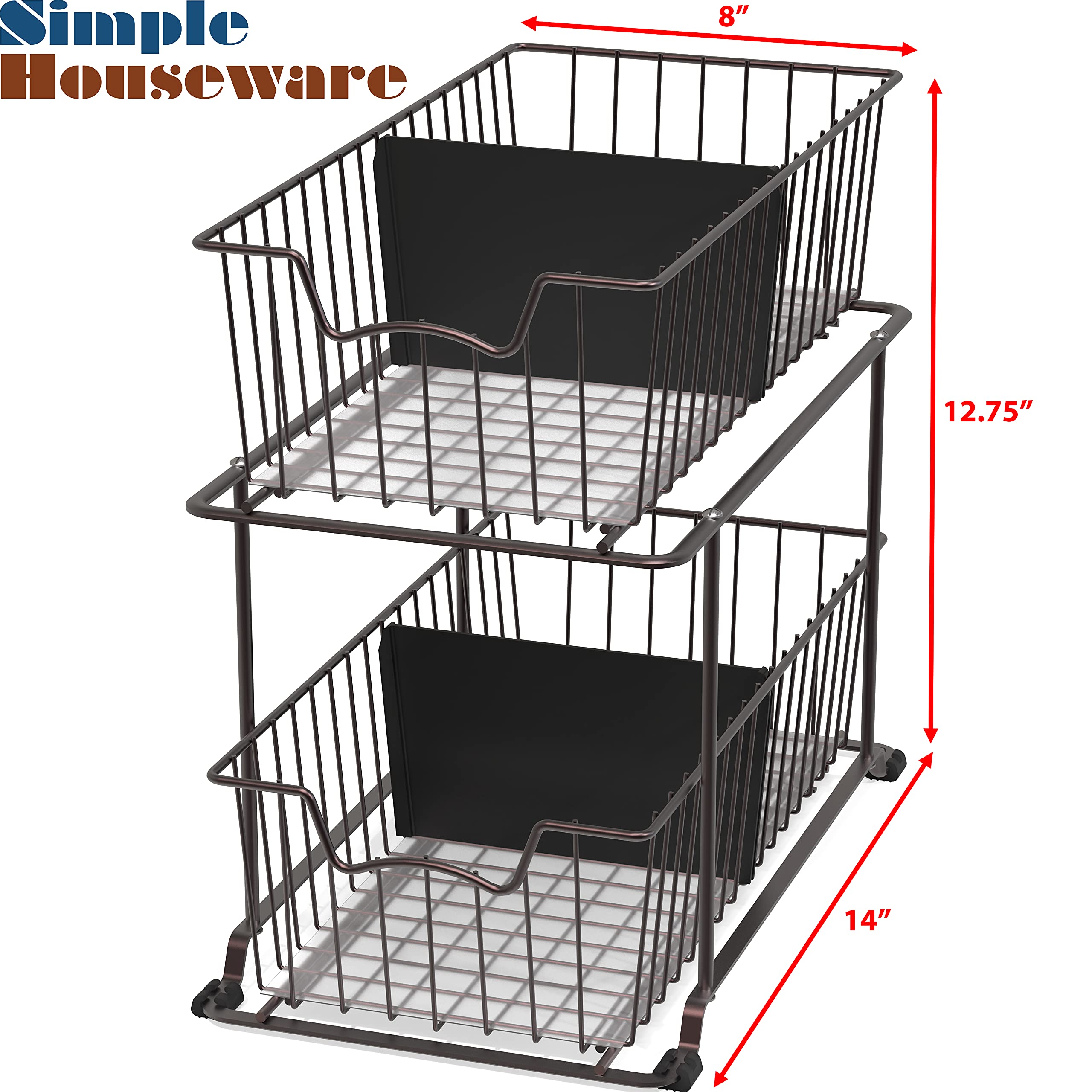 Simple Houseware 2 Tier Pull Out Cabinet Wire Basket Drawer Organizer for Under Sink, Kitchen, and Bathroom, Brown