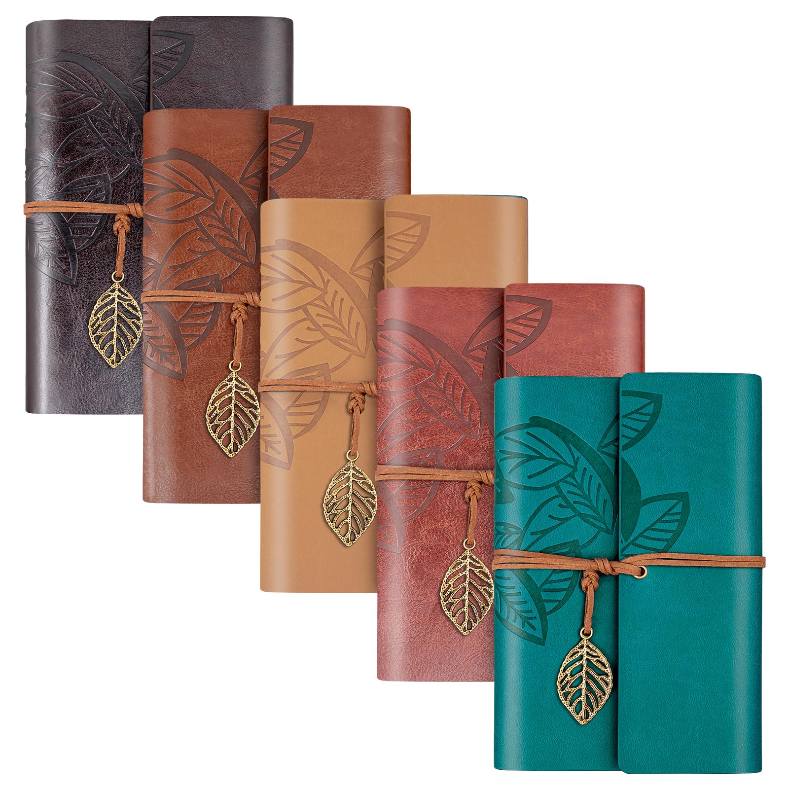 5 Pcs Leather Journal Notebook, A6 Refillable Travel Vintage Writing Journals Diary, Gifts for Women Teen Girls and Boys, 100GSM Blank Paper, 5 x 7 inches