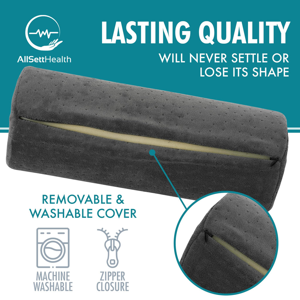 All Sett Health Bamboo Gray Round Cervical Roll Cylinder Bolster Pillow with Removable Washable Cover Ergonomically Designed for Head Neck Back and Legs || Ideal for Spine and Neck Support During Sleep