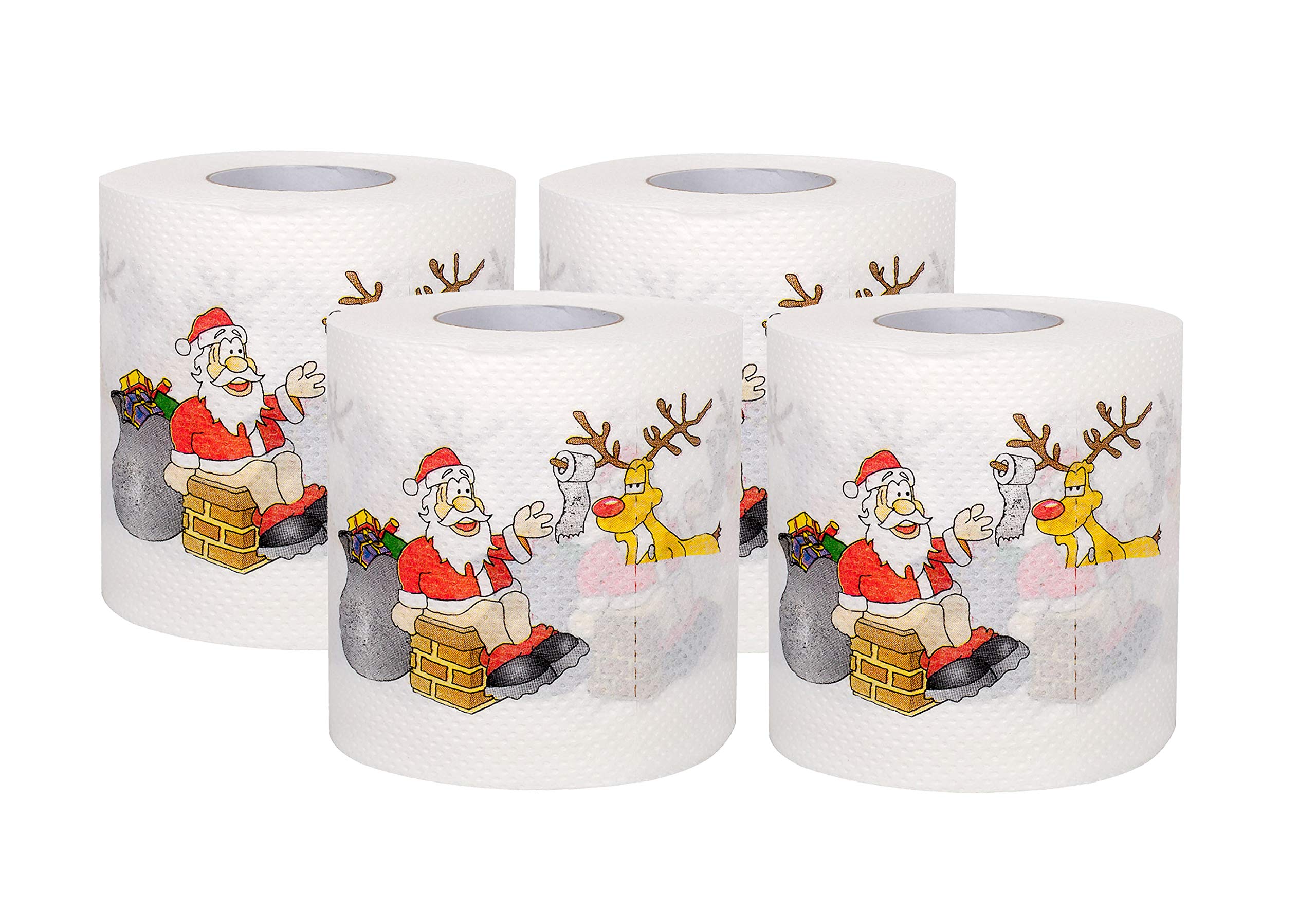 Merry Christmas Santa Claus Toilet Paper Tissue Napkin Prank Fun Birthday Party Novelty Gift Idea (4 Rolls)