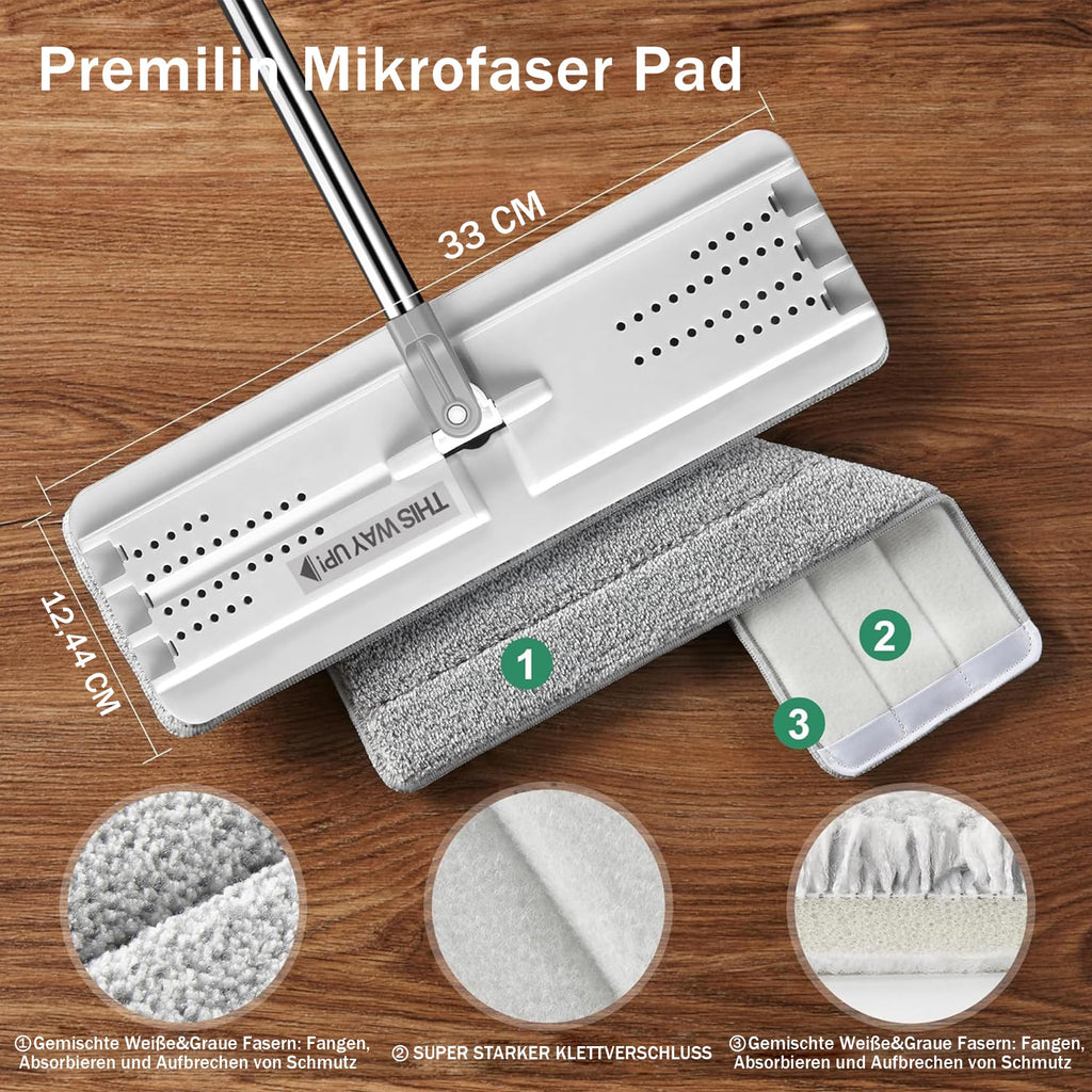 JOYMOOP Flat Mop, Microfiber Mops for Floor Cleaning and Wall Cleaner, 50" Mop Handle with Flexible 13" Flat Head with a Microfiber Mop Pad - White