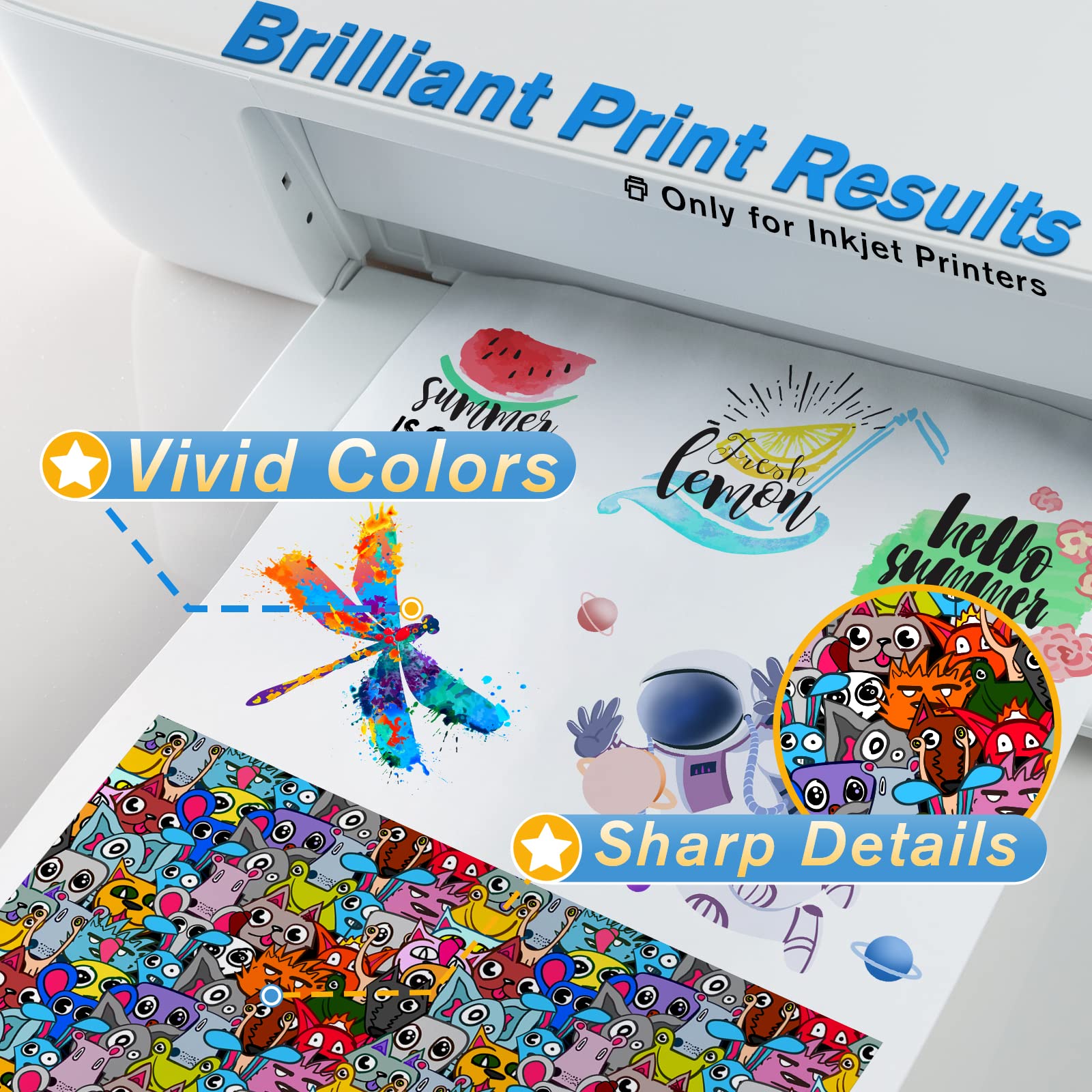 Koala Waterslide Decal Paper INKJET CLEAR, 20 Sheets 8.5x11 Inch Water Slide Transfer Paper Transparent Printable Waterslide Paper for DIY Tumbler, Mug, Nails