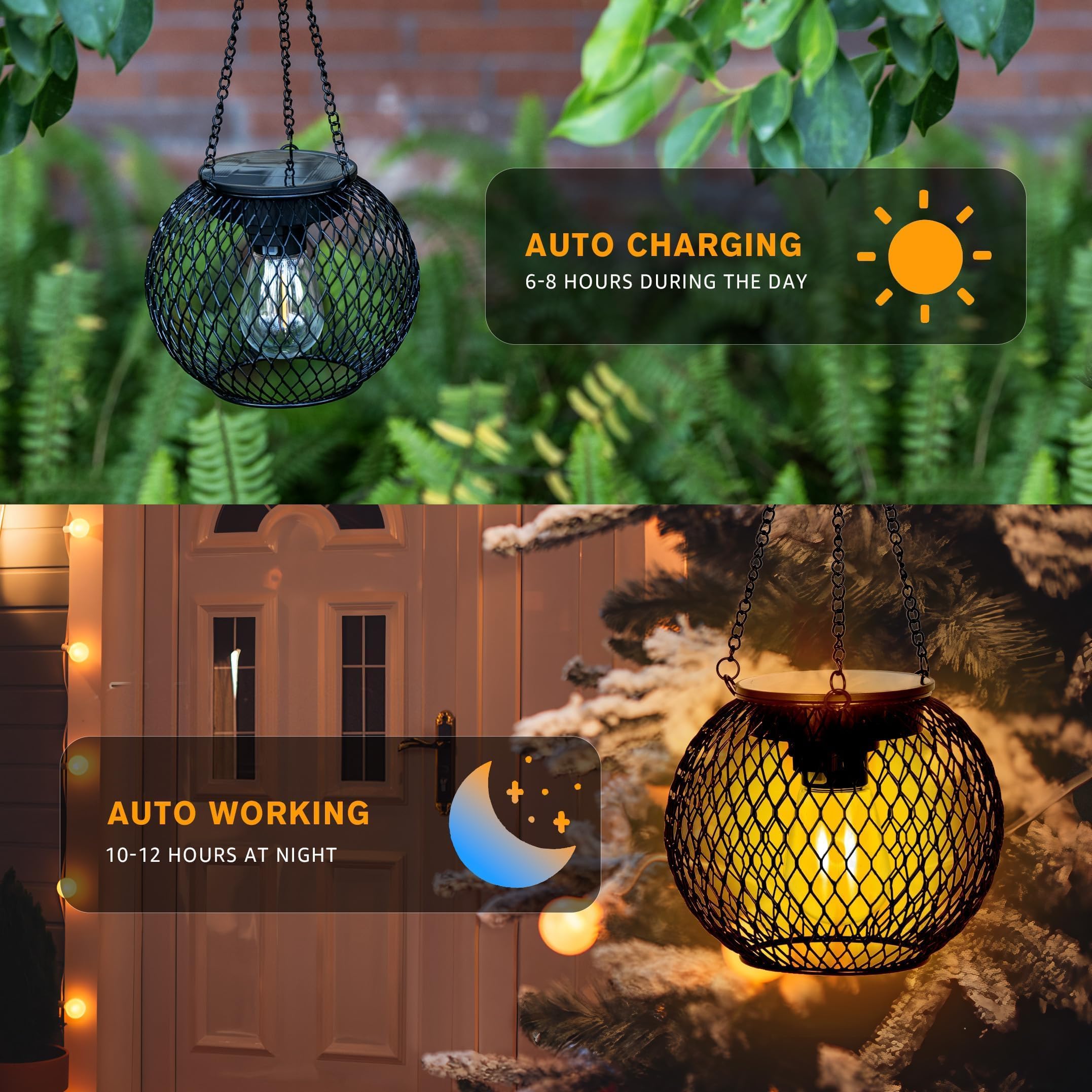 SyouHome Solar Lanterns Outdoor, 2 Pack Brighter Metal Solar Hanging Lanterns, IP65 Waterproof Solar Lights Outdoor, Gardening Gifts & Decor for Garden Yard Patio Pathway