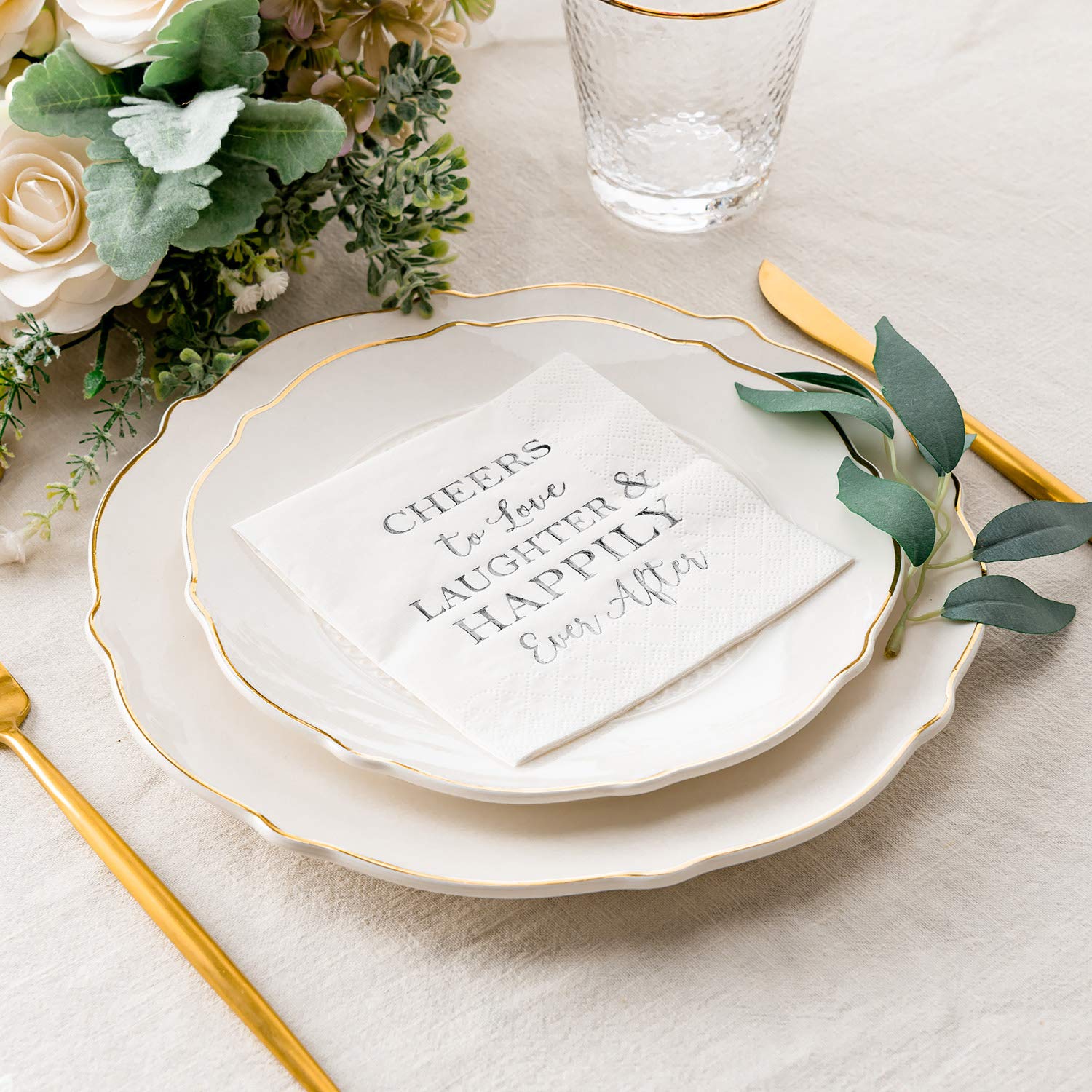 Crisky Bridal Shower Silver Napkins Disposable Silver Cocktail Beverage Dessert Napkins for Wedding Shower Engagement Party Decorations, 100 Pcs, 3-Ply