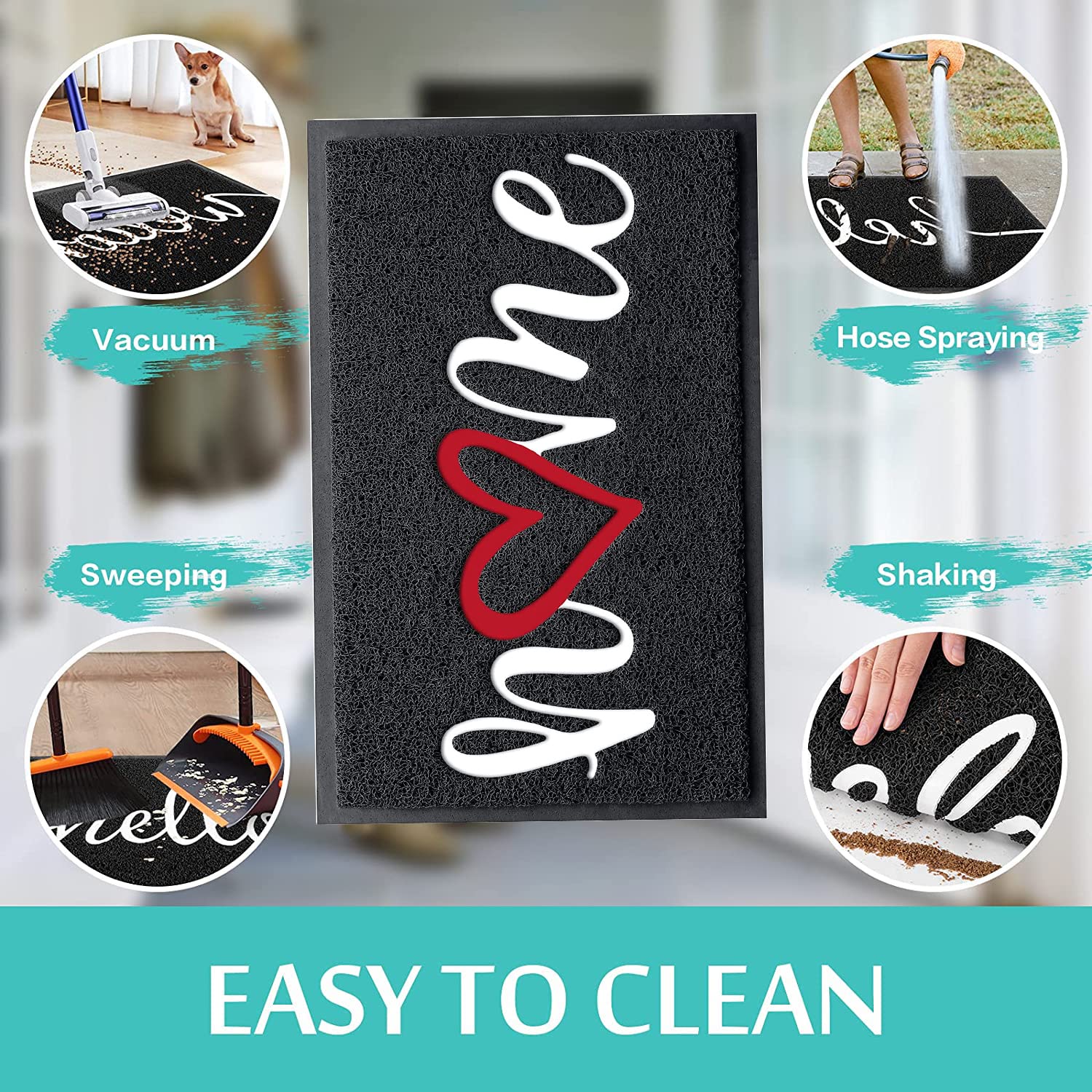 Door Mat Indoor Outdoor Doormat Low Profile Floor Mat Welcome Mat Non-Slip Low-Profile Design Front Doormat,Durable Trap Dirt for Entryway,High Traffic Areas,Patio 30"*17.5" (Black-Home, 30 * 17.5)
