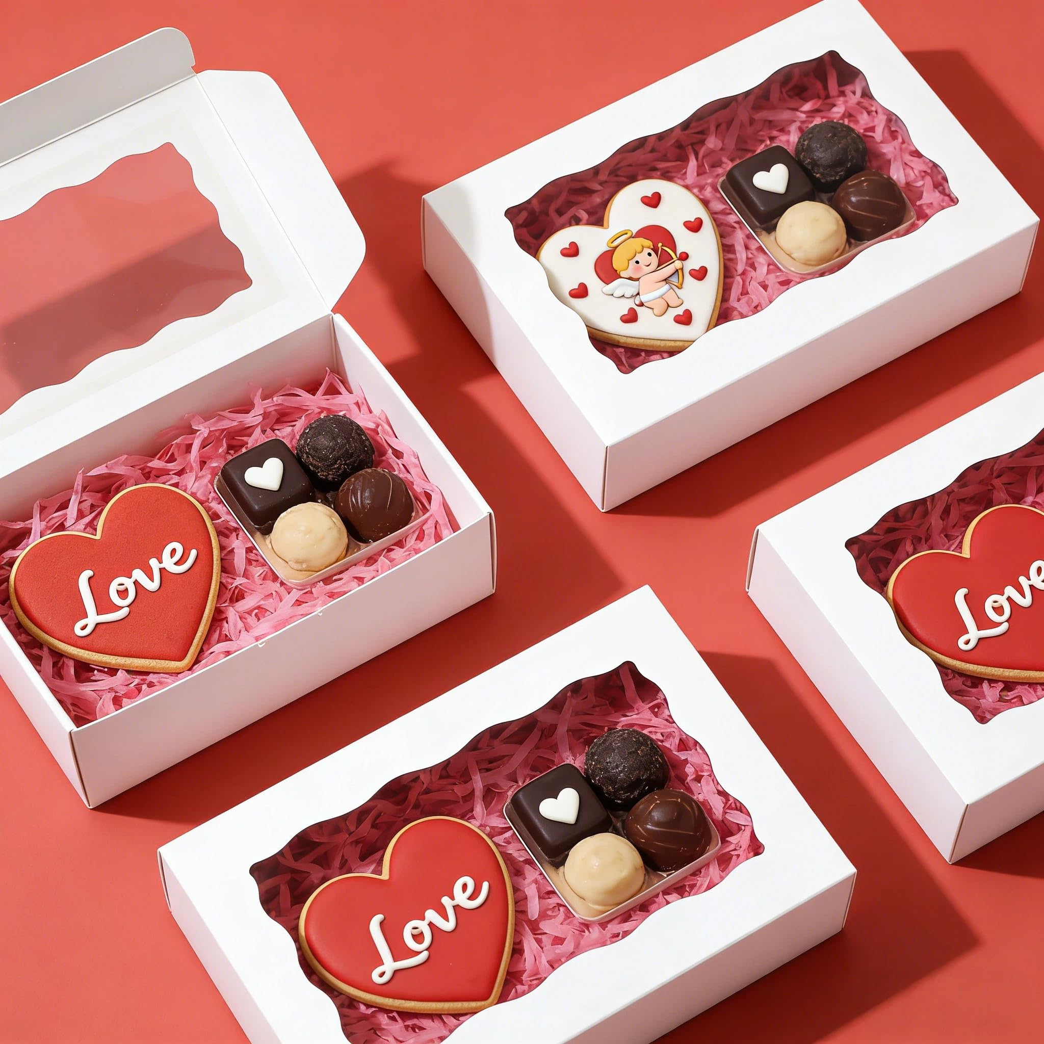 XINHPKGG 50 Pcs Cookie Boxes 7" x 4 3/8" x 1 1/2" Inch Bakery Boxes with Window Treat Box Dessert Box for Wedding Party Mother's Day - White