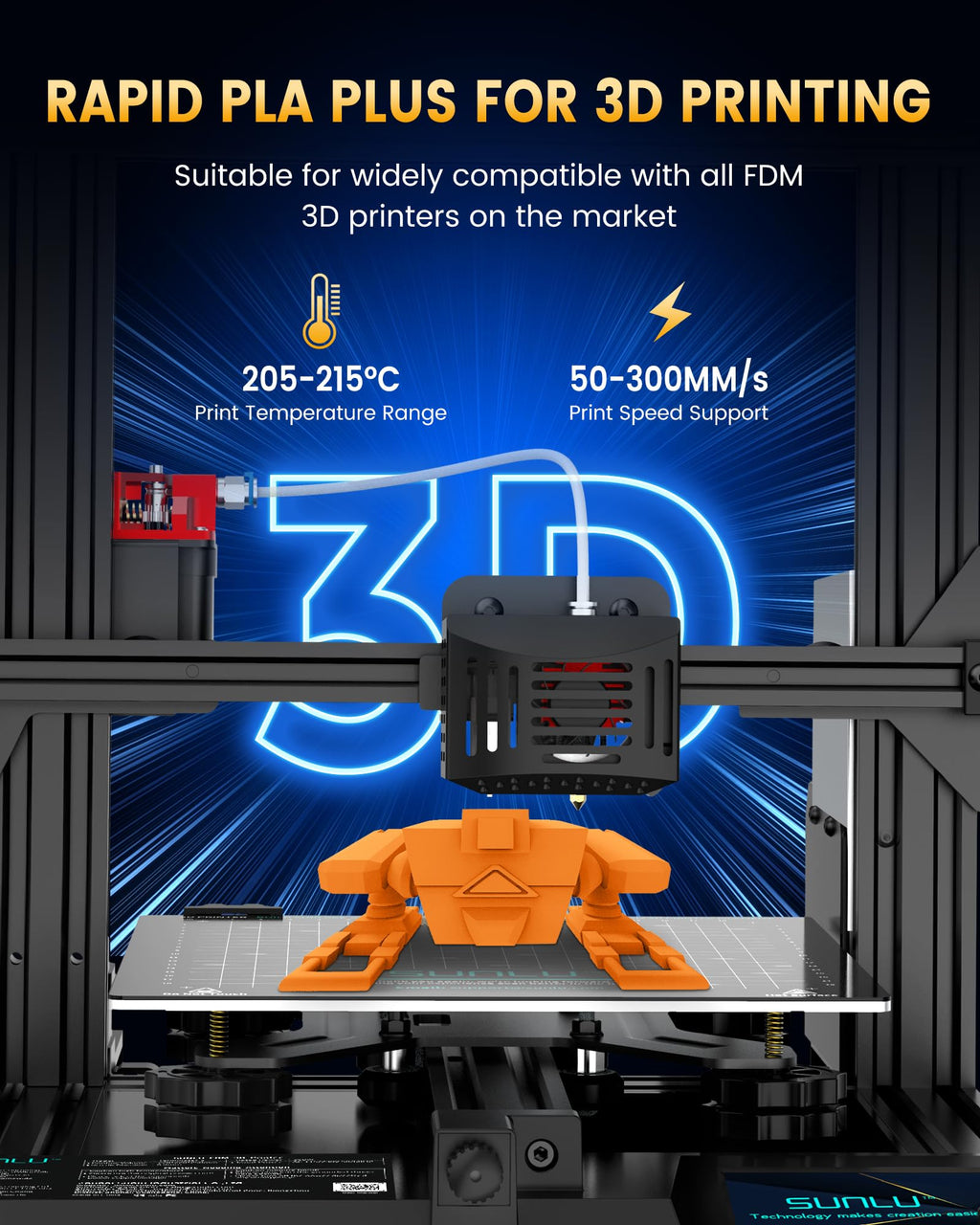 SUNLU PLA+ 2.0 3D Printer Filament, Higher Toughness & Strength, Premium PLA+ Filament 1.75mm (±0.02mm), Faster 3D Printing Fits Most FDM 3D Printers, 1KG Reusable Spool, Vivid Yellow