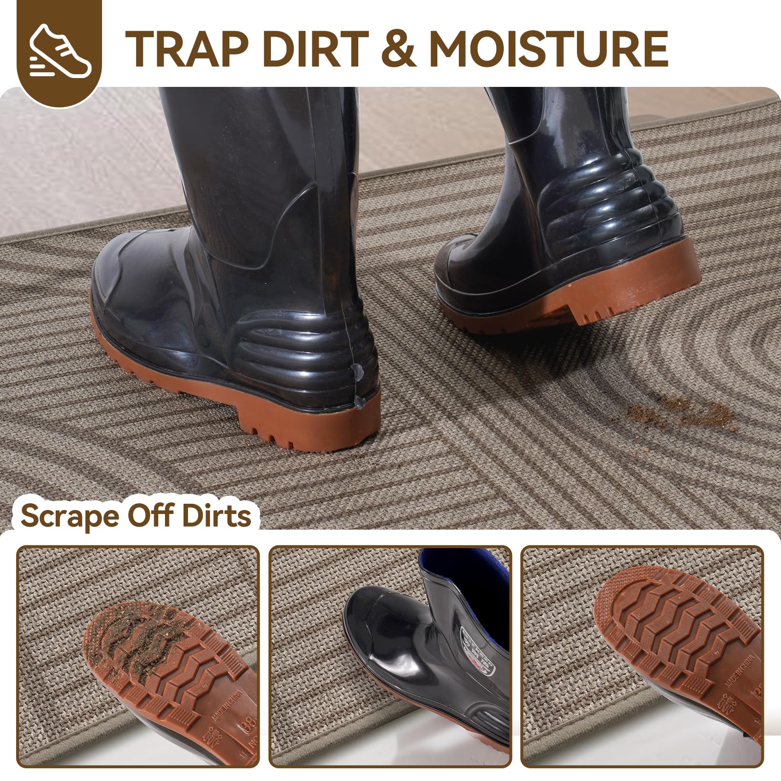 Front Door Mat 24''x35'', Absorbent Dirt Resist Washable Non Slip Low-Profile Indoor Doormat, Welcome Entryway Door Mats,Brown