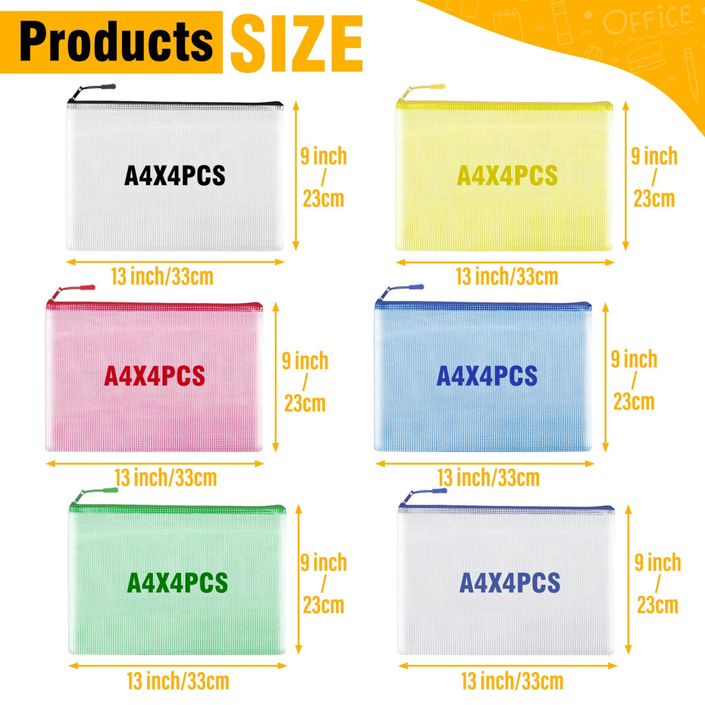 YOPCDJ 24pcs Mesh Zipper Pouch Bags, Zipper Bags for Organizing, A4 Zipper Bags for Classroom Organization and Storage, Board Game Storage,Puzzle Bags