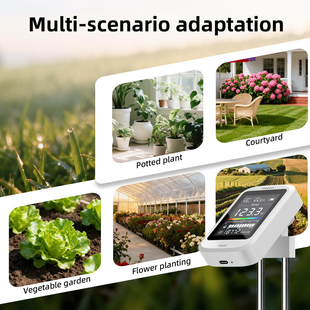 6-in-1 Soil Meter with Ph, Moisture, Fertility, Temperature, Sunlight & Humidity Sensor, Soil Test Kit for Garden, Farm & Lawn Plant Care, Multi-Function Tester Ideal for Plants Lover Gifts