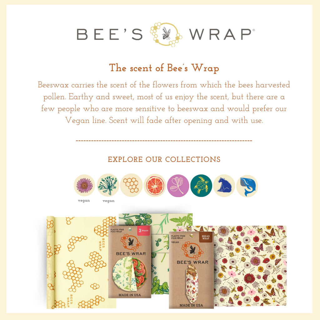 Bee's Wrap Beeswax Wraps for Food - 3 Pack of Assorted Beeswax Wraps - Small, Medium & Large Wrap - Made in USA Reusable Natural Food Wrap - Bees & Bears Print