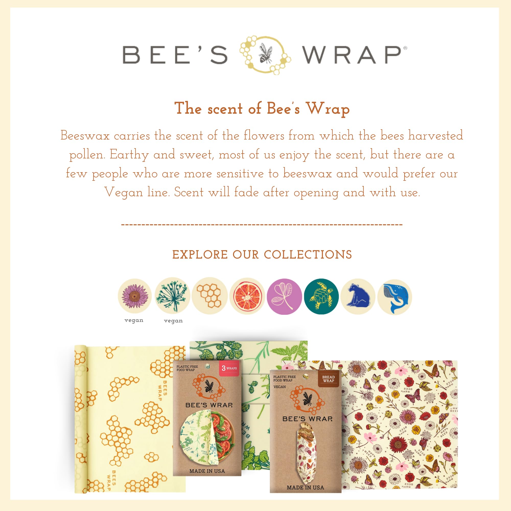 Bee's Wrap Beeswax Wraps for Food - 3 Pack of Assorted Beeswax Wraps - Small, Medium & Large Wrap - Made in USA Reusable Natural Food Wrap - Bees & Bears Print