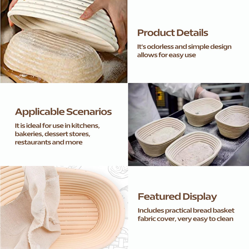 TAPANFAI 2 Pack Oval Bread Proofing Basket, 10 inch Sourdough Bannetons Bortform Proving Rattan Basket with Linen Liner Cloth, Bread Basket, Great for Professional