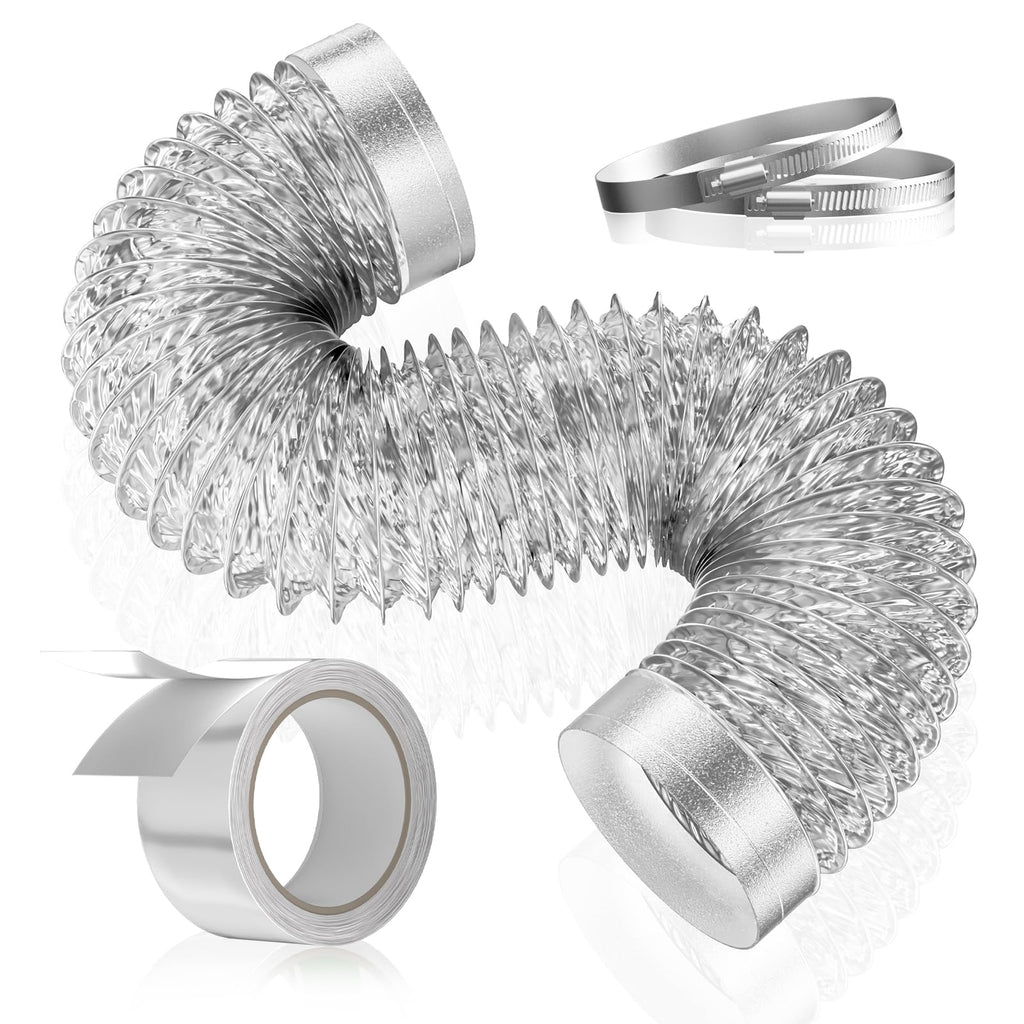 HOOMESUN Dryer Vent Hose 4 Inch 5FT Extra Thick Heavy Duty Flexible Exhaust Duct Hose, Aluminum Foil Insulated Ducting for Tight Space, HVAC Ducting Kit with 2 Clamps and 1 Tape