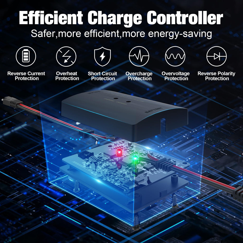 SOLPERK 8A 12V Solar Charge Controller with LED Display, IP67 Waterproof PWM Intelligent Solar Panel Battery Regulator for Gel AGM Lead-Acid Lithium LiFePO4 Battery, Used in RV Boat Car