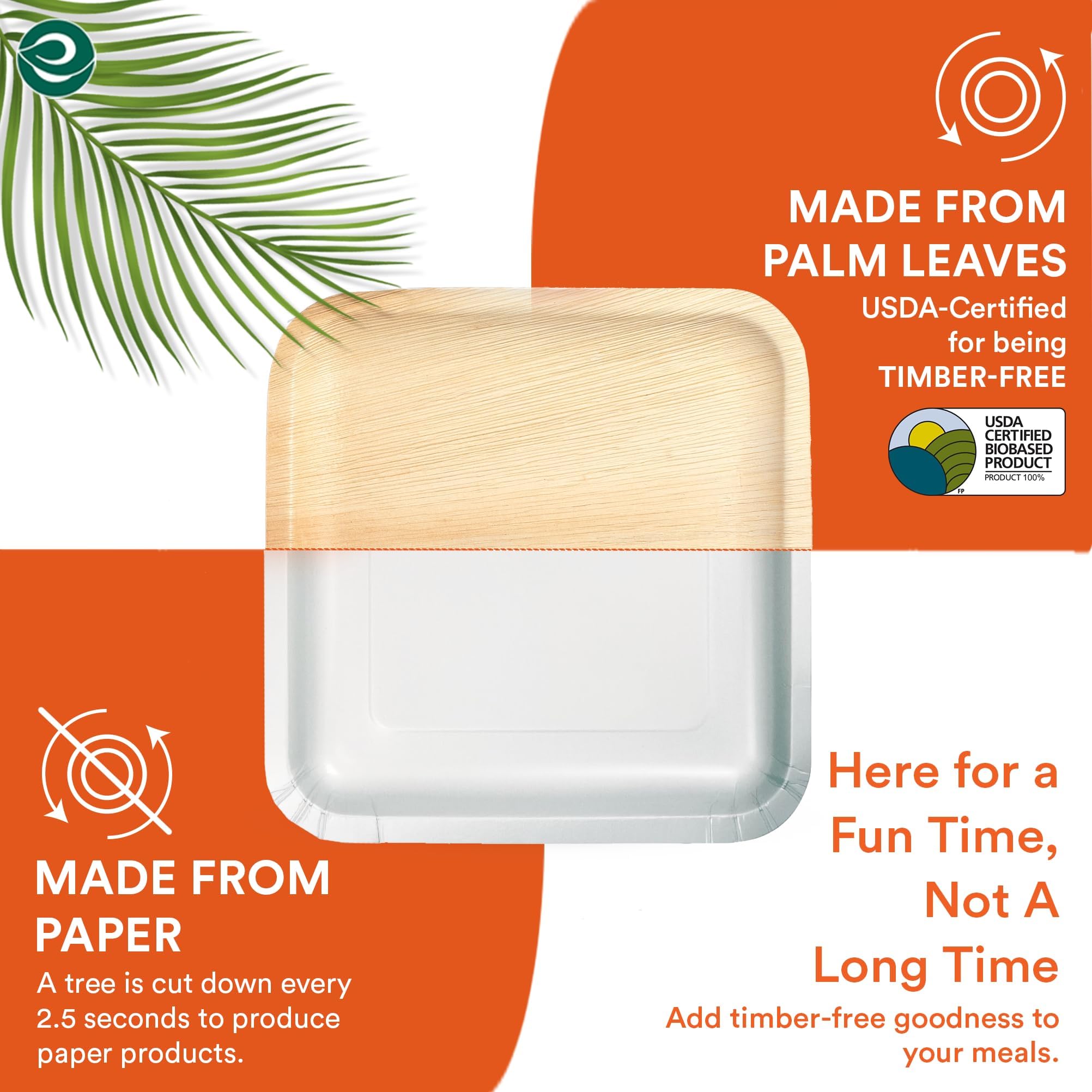 ECO SOUL 100% Compostable 10 Inch & 7 Inch Palm Leaf Plates [50-Pack] I Premium Disposable Plates Set I Heavy Duty Eco-Friendly Bamboo Plates Like I Biodegradable Party Plates Pack