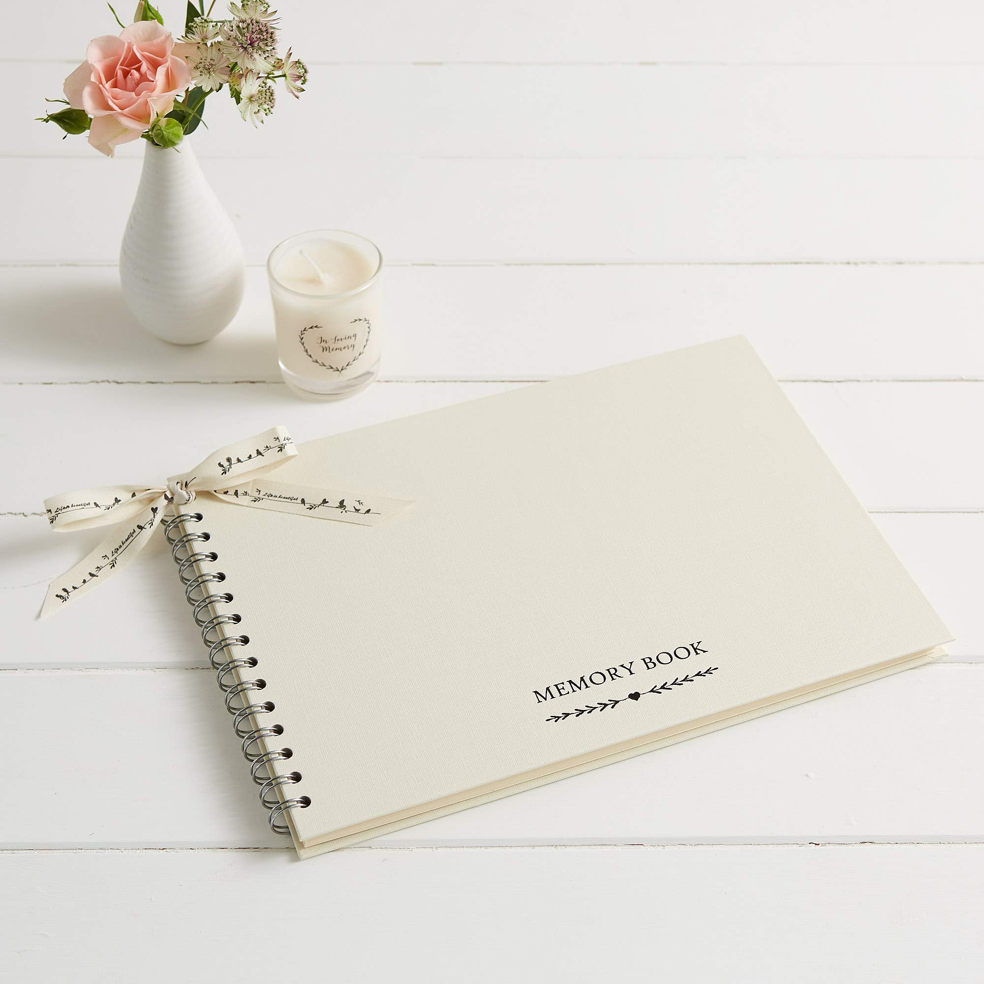 ANGEL & DOVE Large A4 Funeral Memory Book & 2 Signs Set (Ivory) - Memorial, Condolence, Celebration of Life