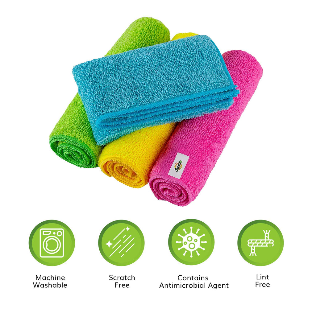 SCRUBIT 24 Pack Microfiber Cleaning Cloth Lint Free and Streak Free Towels for House, Cars, Kitchen and Screens - Super Absorbent and Soft Wash Cloths (12 x 16)