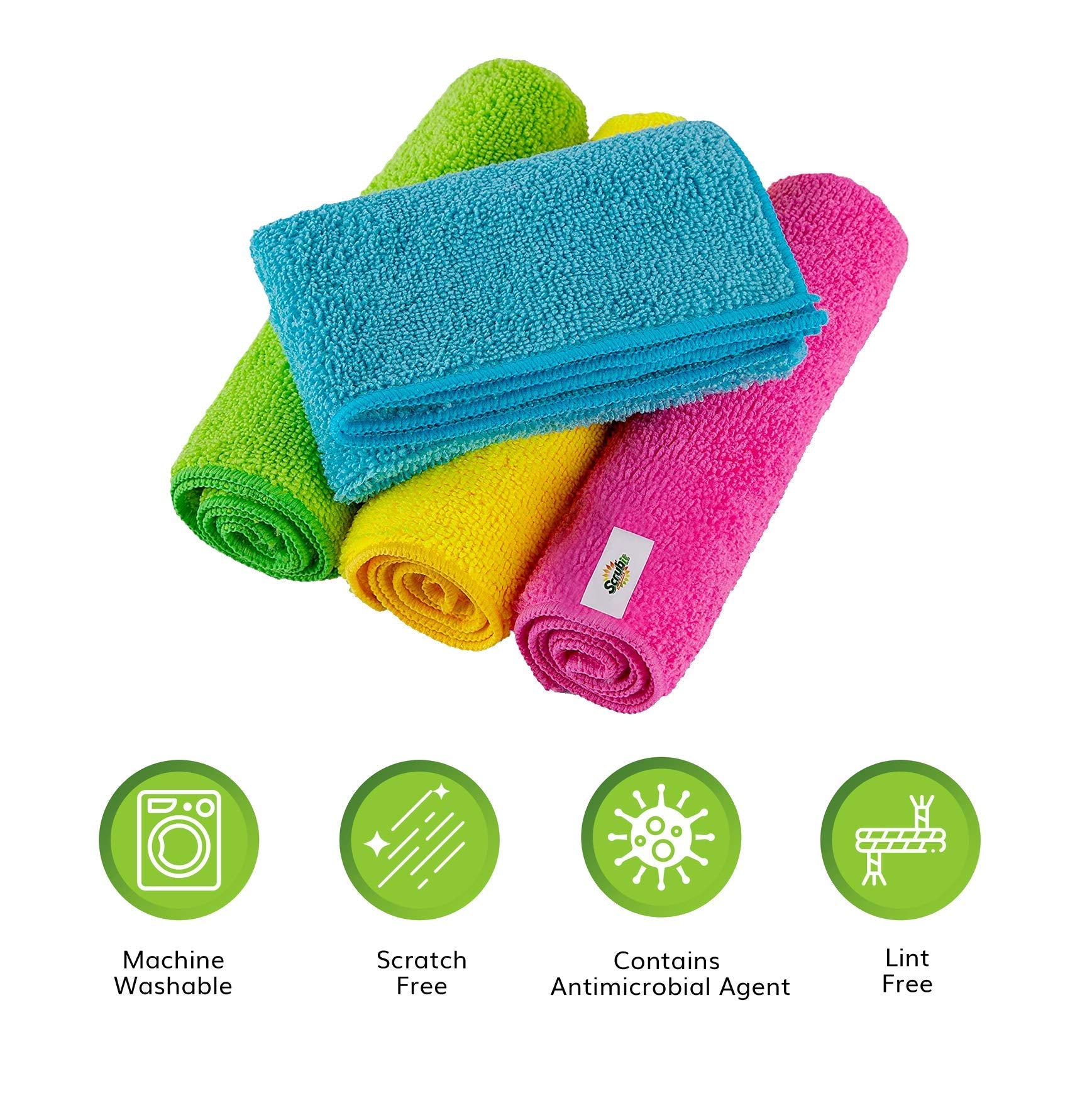 SCRUBIT 24 Pack Microfiber Cleaning Cloth Lint Free and Streak Free Towels for House, Cars, Kitchen and Screens - Super Absorbent and Soft Wash Cloths (12 x 16)
