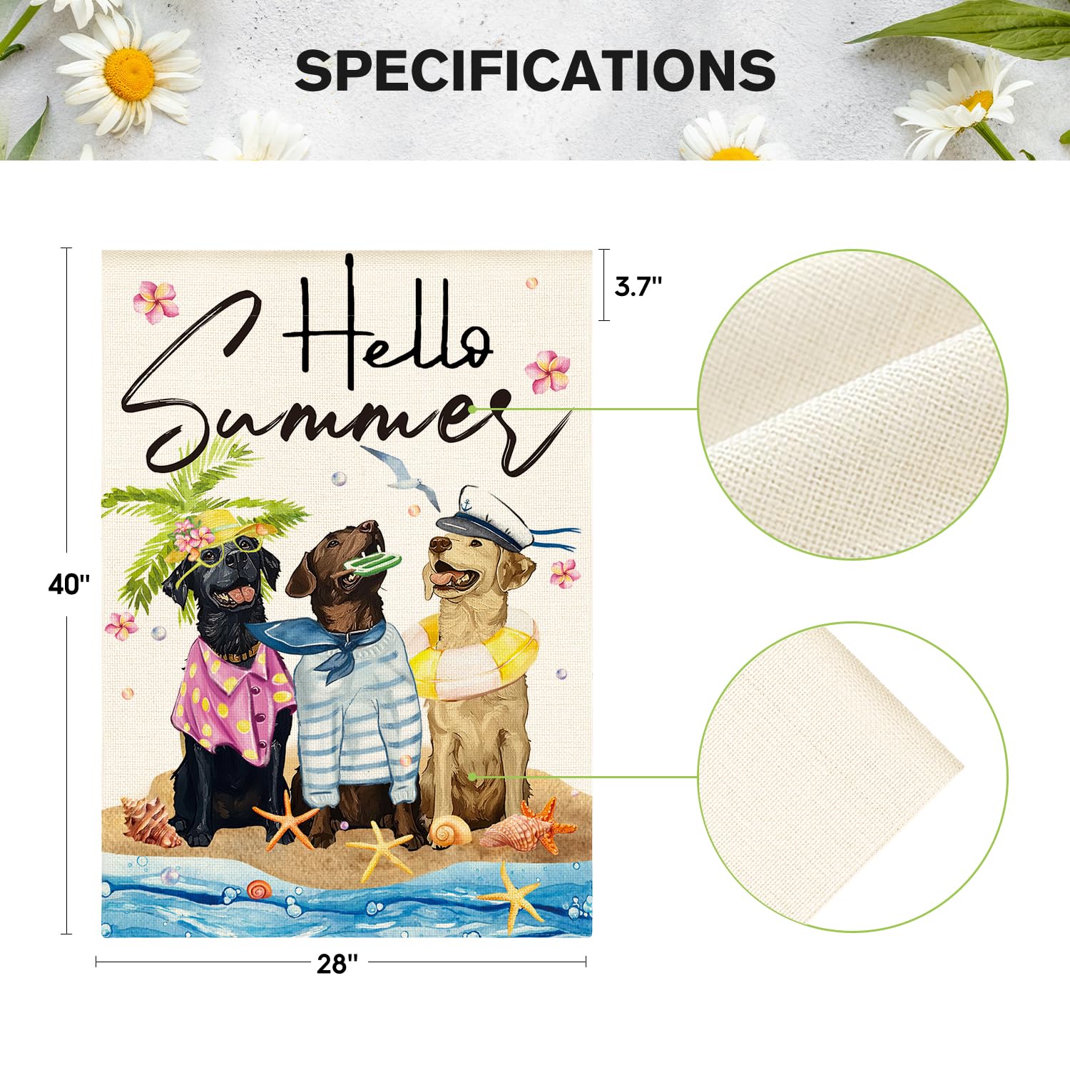 AVOIN colorlife Hello Summer Sea Beach Dogs House Flag 28x40 Inch Double Sided Outside, Floral Starfish Seasonal Holiday Yard Outdoor Decoration
