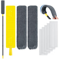 Qaestfy Under Appliance Cleaning Tool with Long Handle, 2 Reusable Microfiber Pads, 5 Disposable Dusting Cloths, Retractable Flat Gap Duster for Behind Fridge, Washer, Bed, Furniture