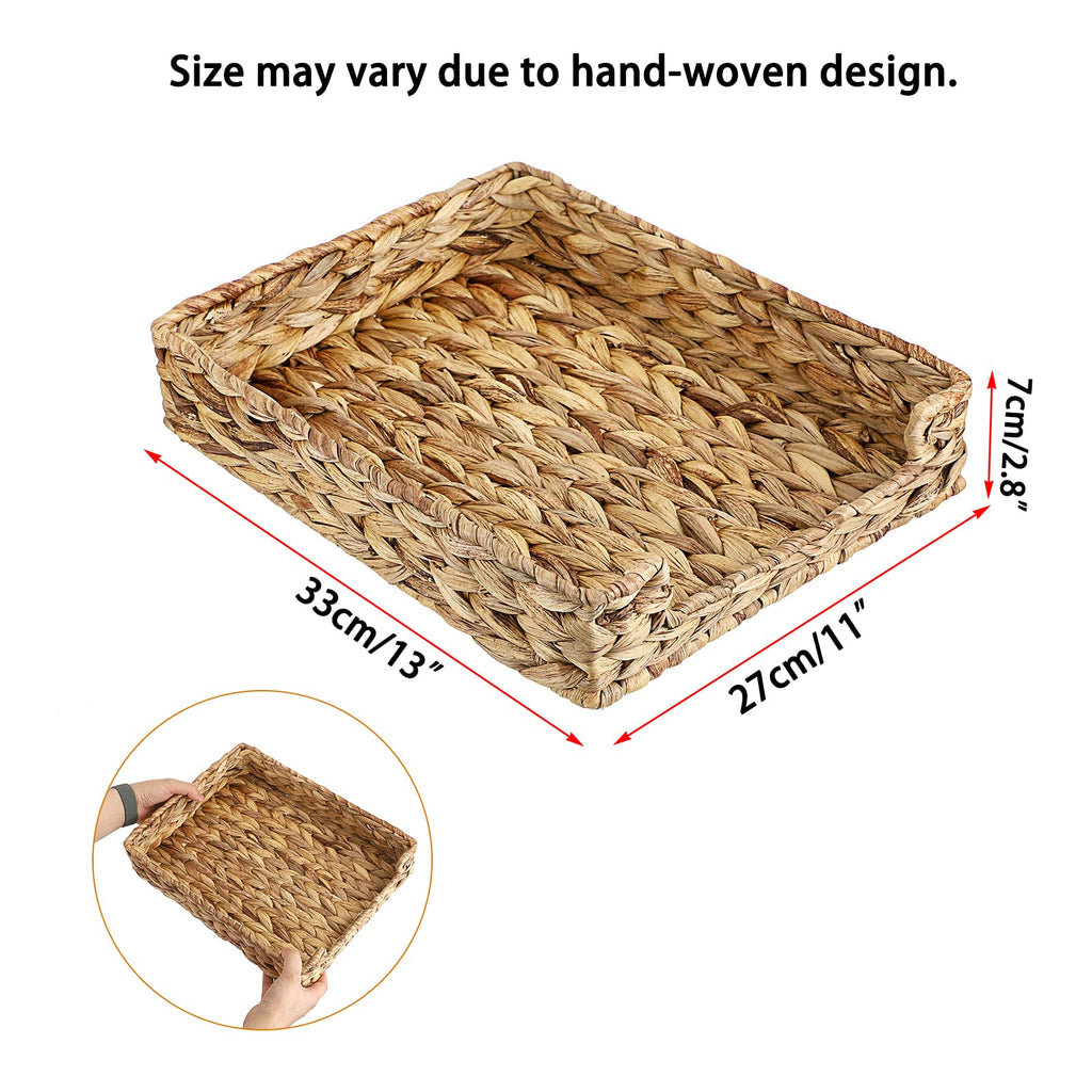 BTSKY Natural Water Hyacinth Woven Paper Letter Tray Desktop File Organizer Document Holder File Tray Magazine Stationery Storage Organizer，Multifunctional Hand Wove Rattan Serving Tray for Food